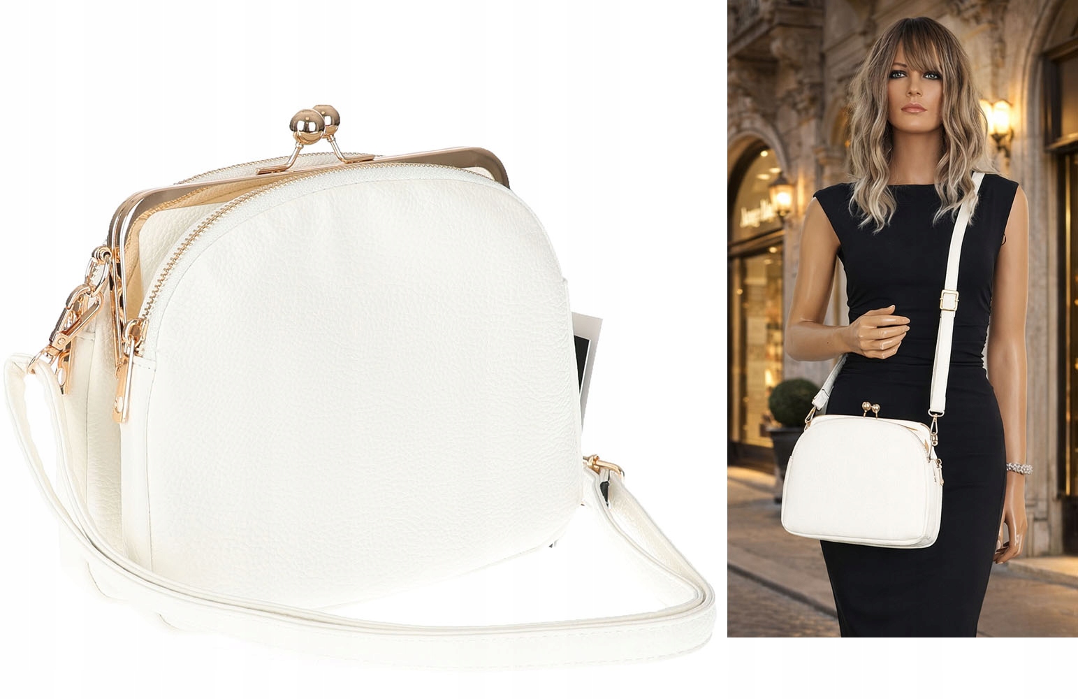 Torebka damska kuferek listonoszka na ramię modna torba 9012 Biała