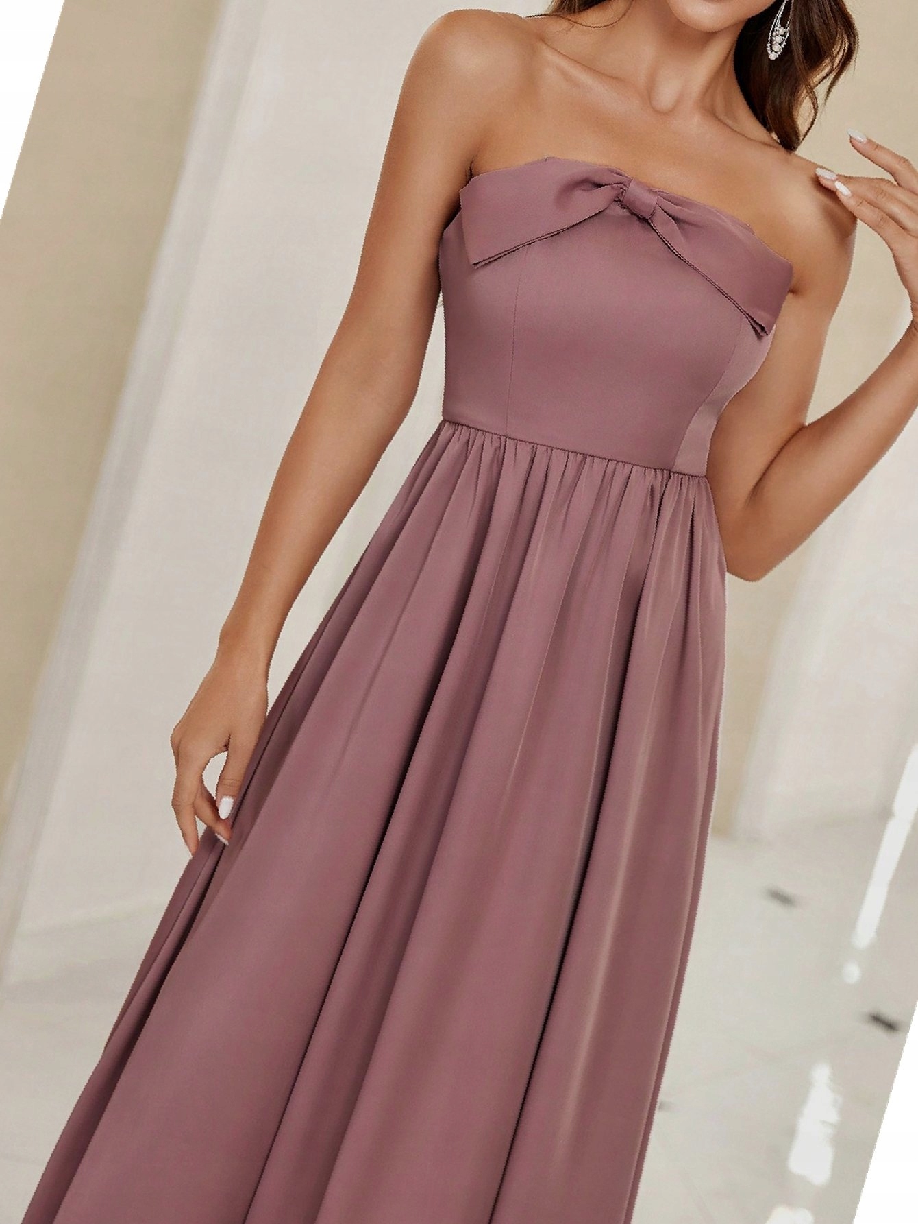 Šaty s mašličkou Dusty Midaxi Pink Prošívaná saténová L 40