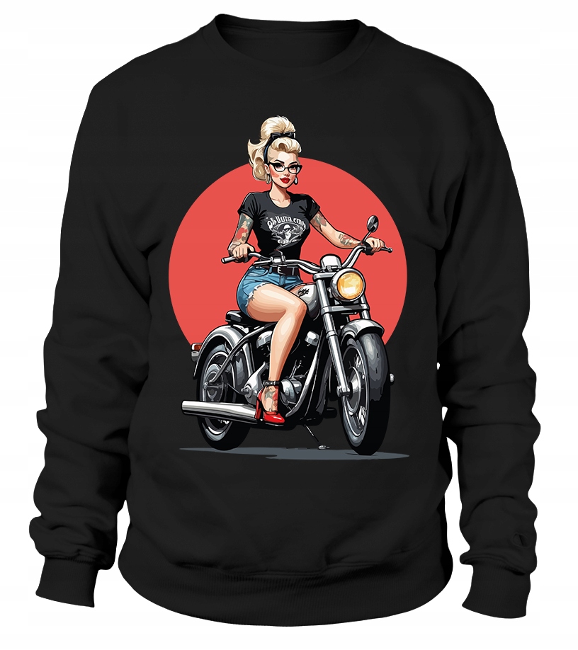 Dámská Mikina Pin-up Girl On A Motorcycle, velikost XL, černá