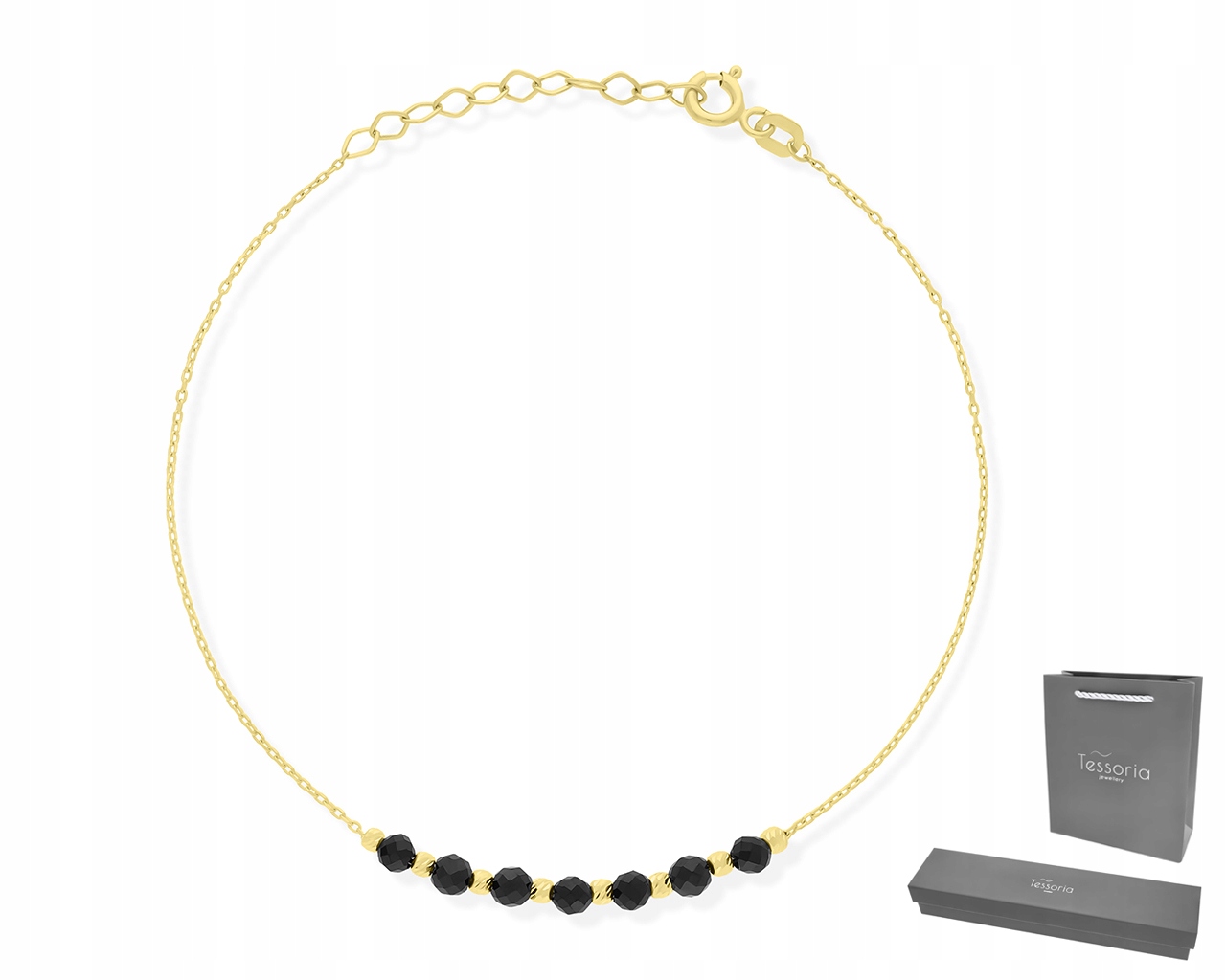 Náramek Zlatý 585 Černé Zirkony Lesklé Dámské Kuličky Jako Dárek