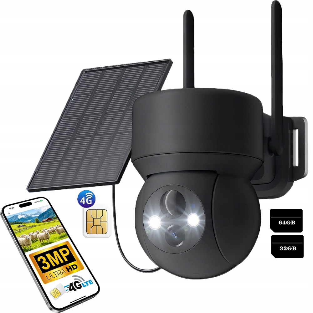 Venkovní kamera na Sim kartu otočná Ip Zoom 3Mpx 4G Lte s paměťovou kartou