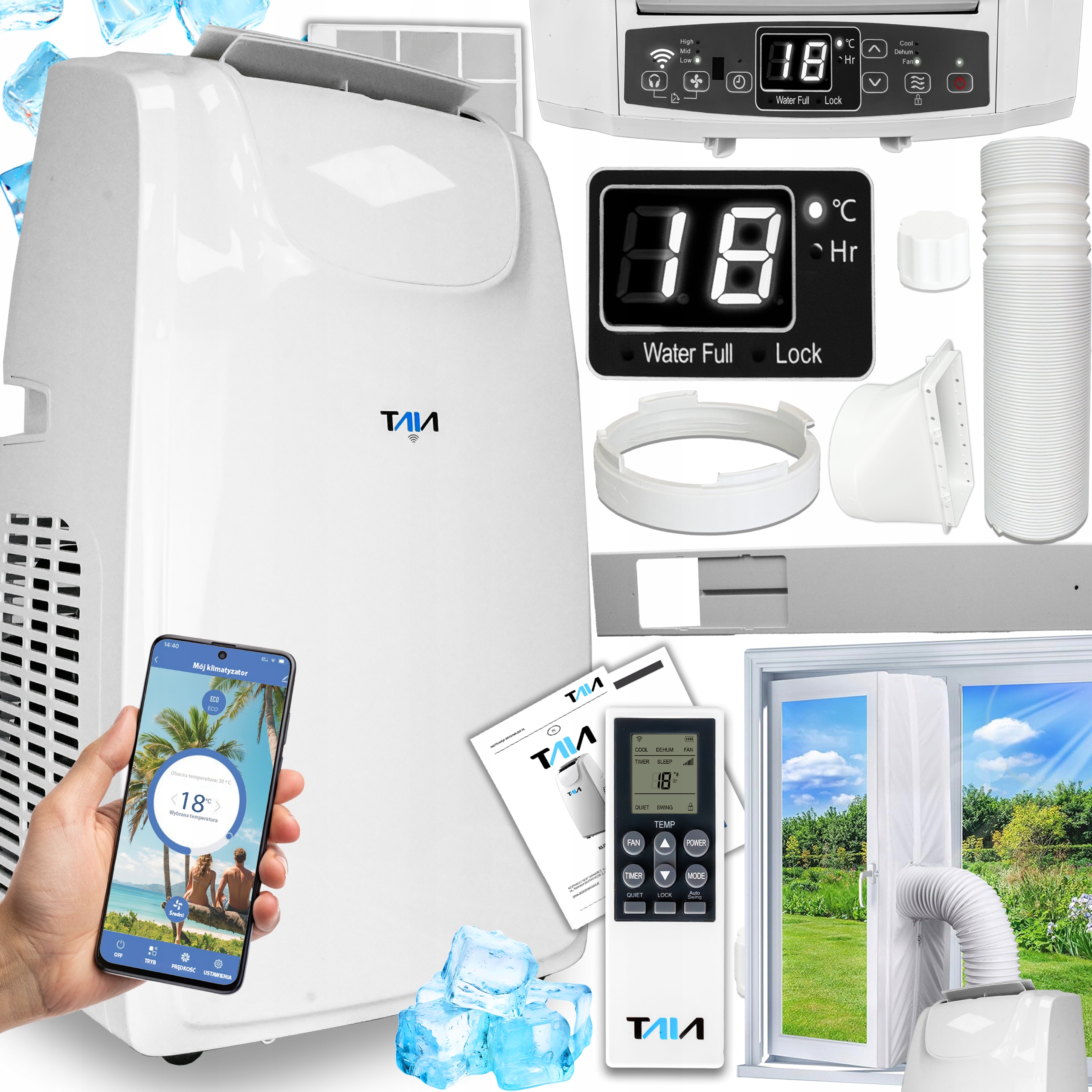 Výkonný Přenosný Klimatizátor Wifi 3,52 kW Odvlhčovač 58 l/h Těsnění 10V1