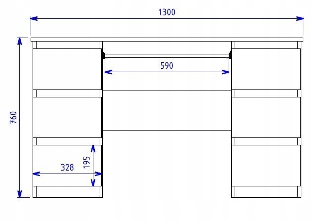 BIURKO KUBA Z 6 SZUFLADAMI ANTRACYT-DĄB ARTISAN Szerokość mebla 130 cm