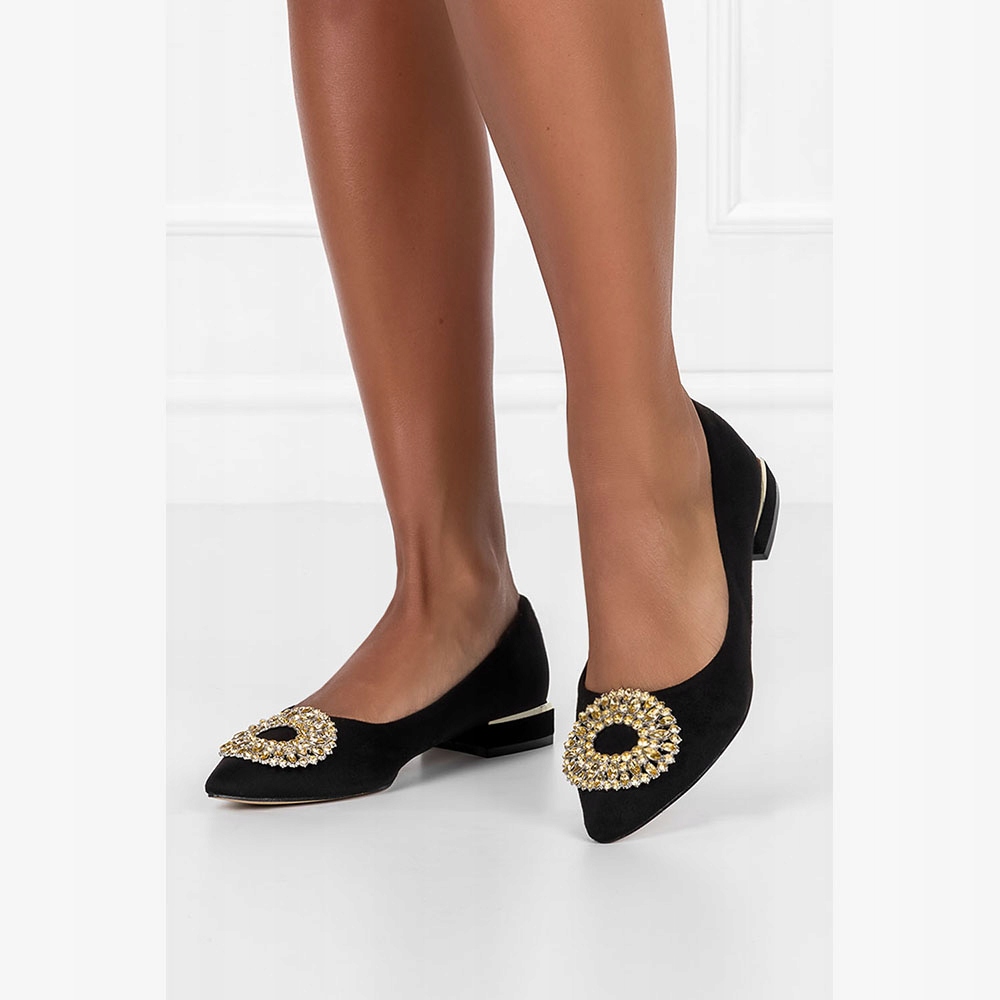 BALERINY DAMSKIE WSUWANE PÓŁBUTY SKÓRZANA WKŁADKA ELEGANCKA OZDOBA r 36 Rozmiar 36