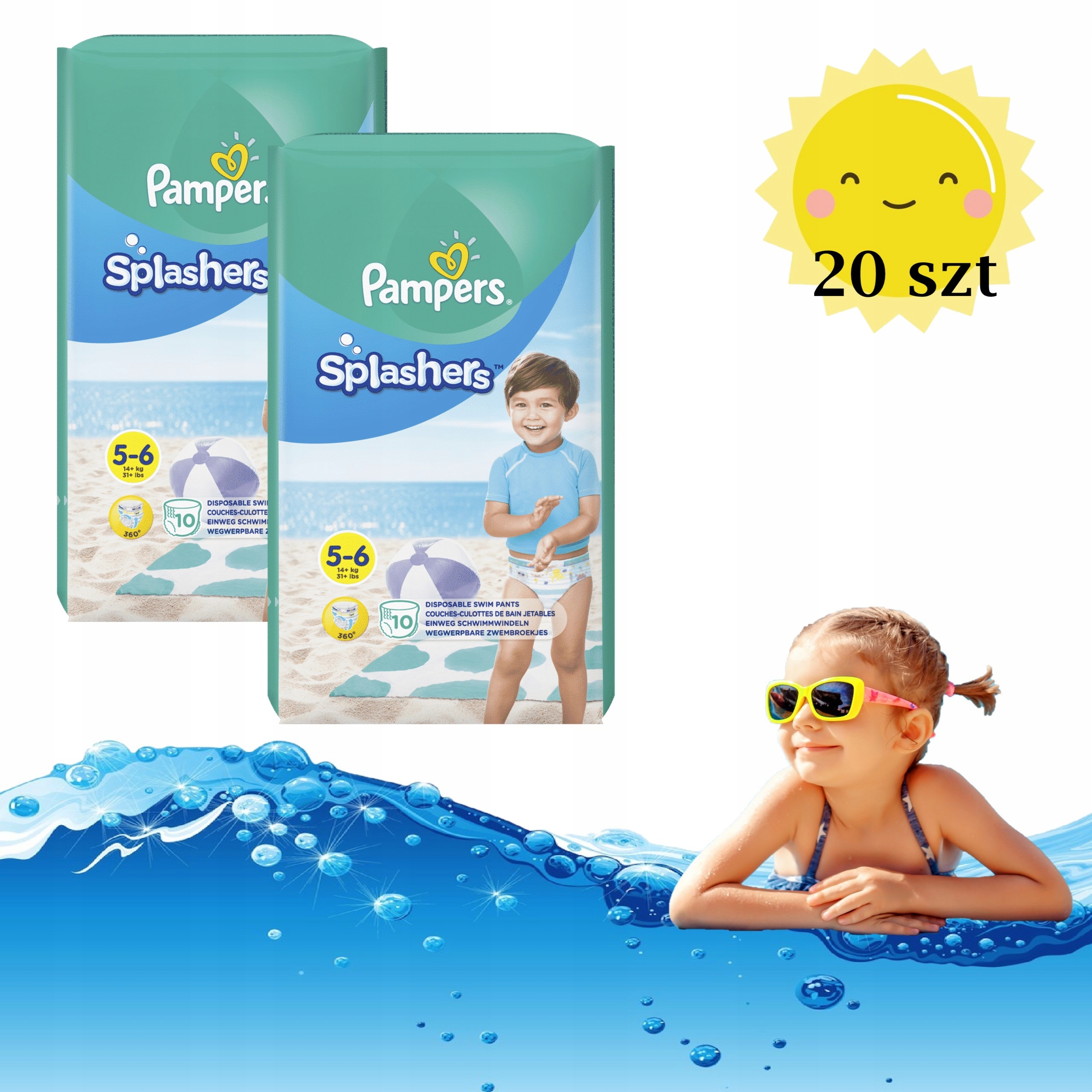 PAMPERS SPLASHERS PIELUSZKI DO PŁYWANIA PIELUCHY DO WODY 14-18kg 20szt