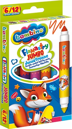 Flamastry dwustronne PISAKI 12 kolorów BAMBINO
