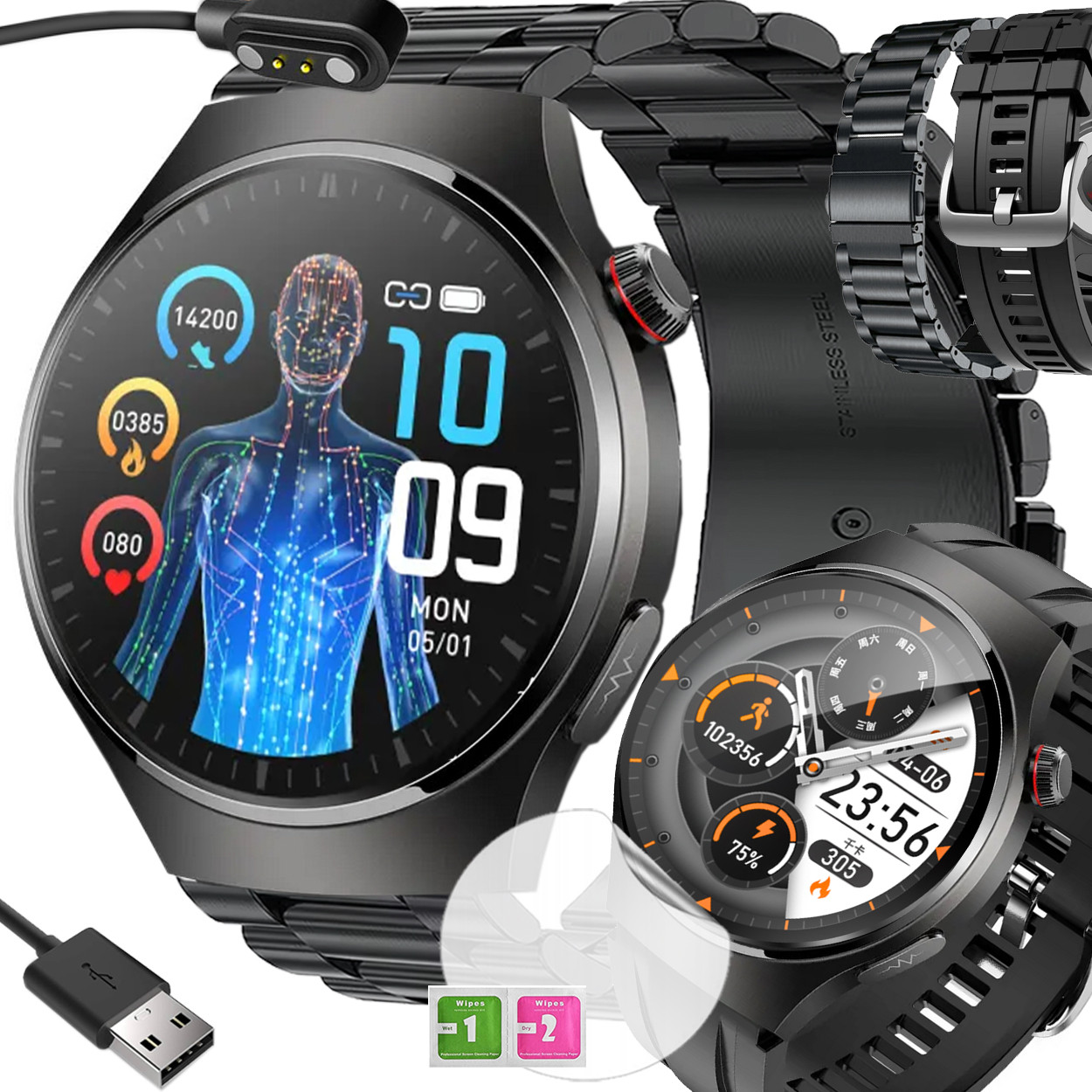 Smartwatch męski - EKG, Temperatura, Rozmowy, Paske i Bransoleta
