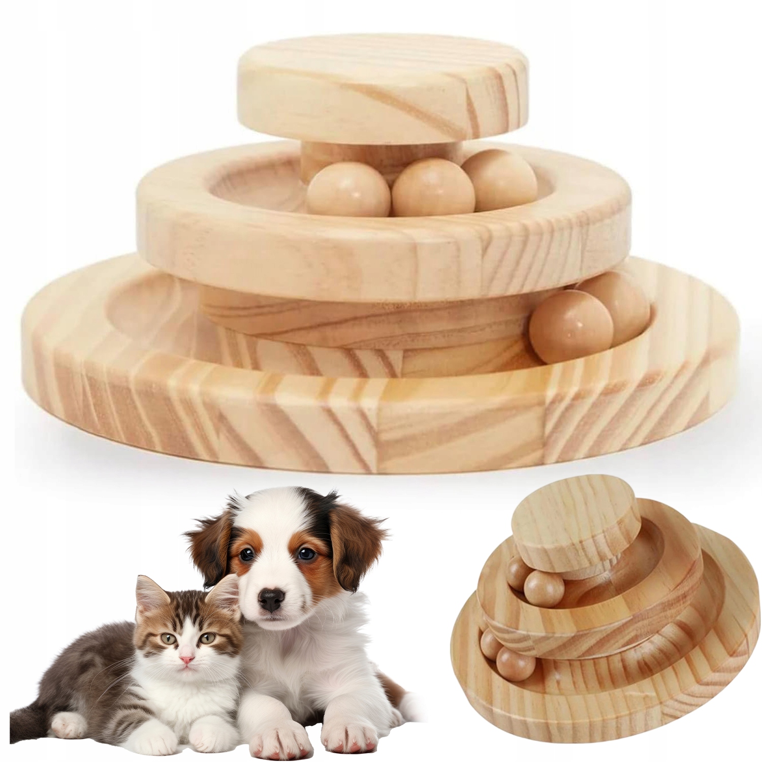 Levně Interaktivní Dřevěná Hračka Pro Kočky S Kuličkovými Dráhami A Otočným Mechanismem
