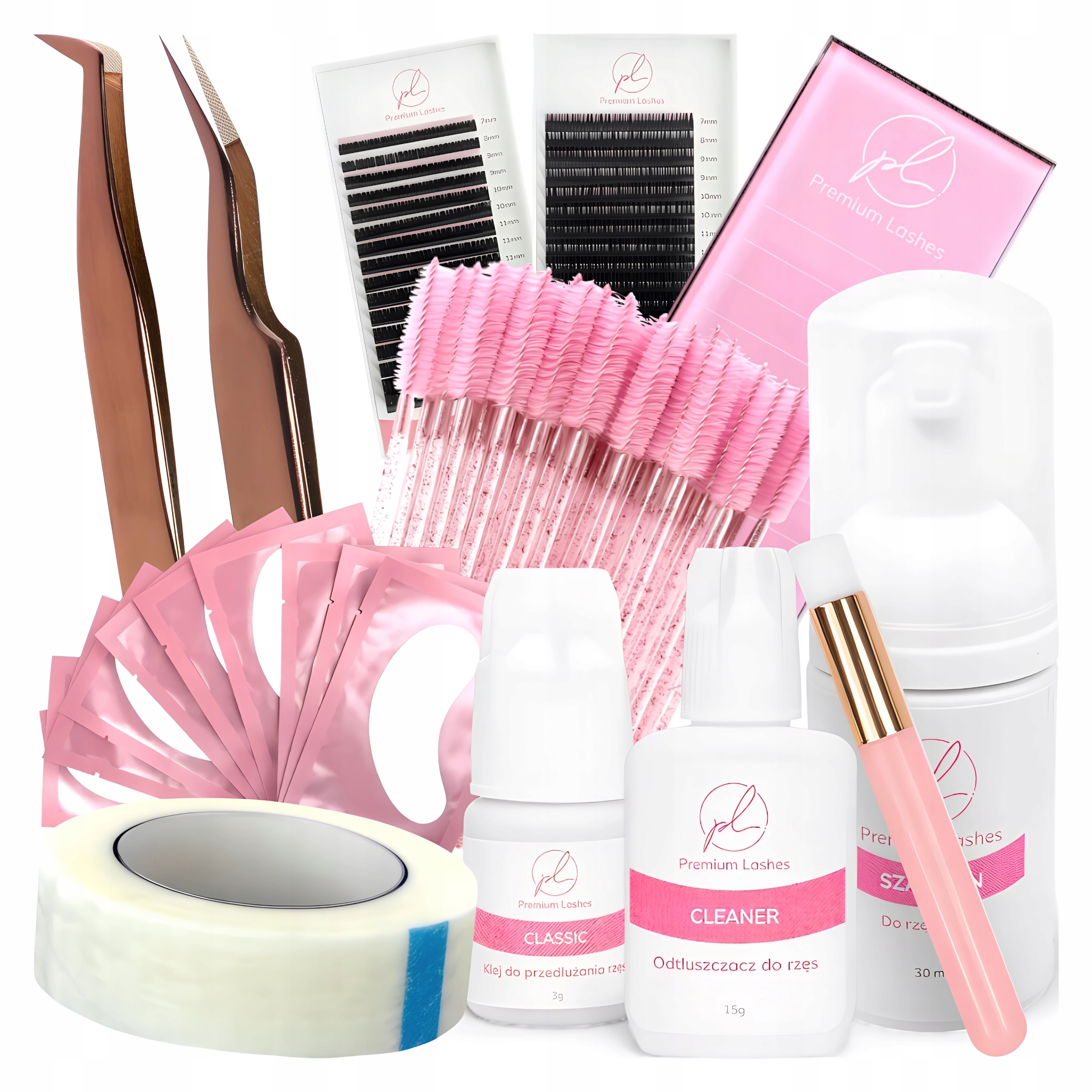 Sada na prodlužování řas pro stylistky, řasy, přípravky, příslušenství Premium