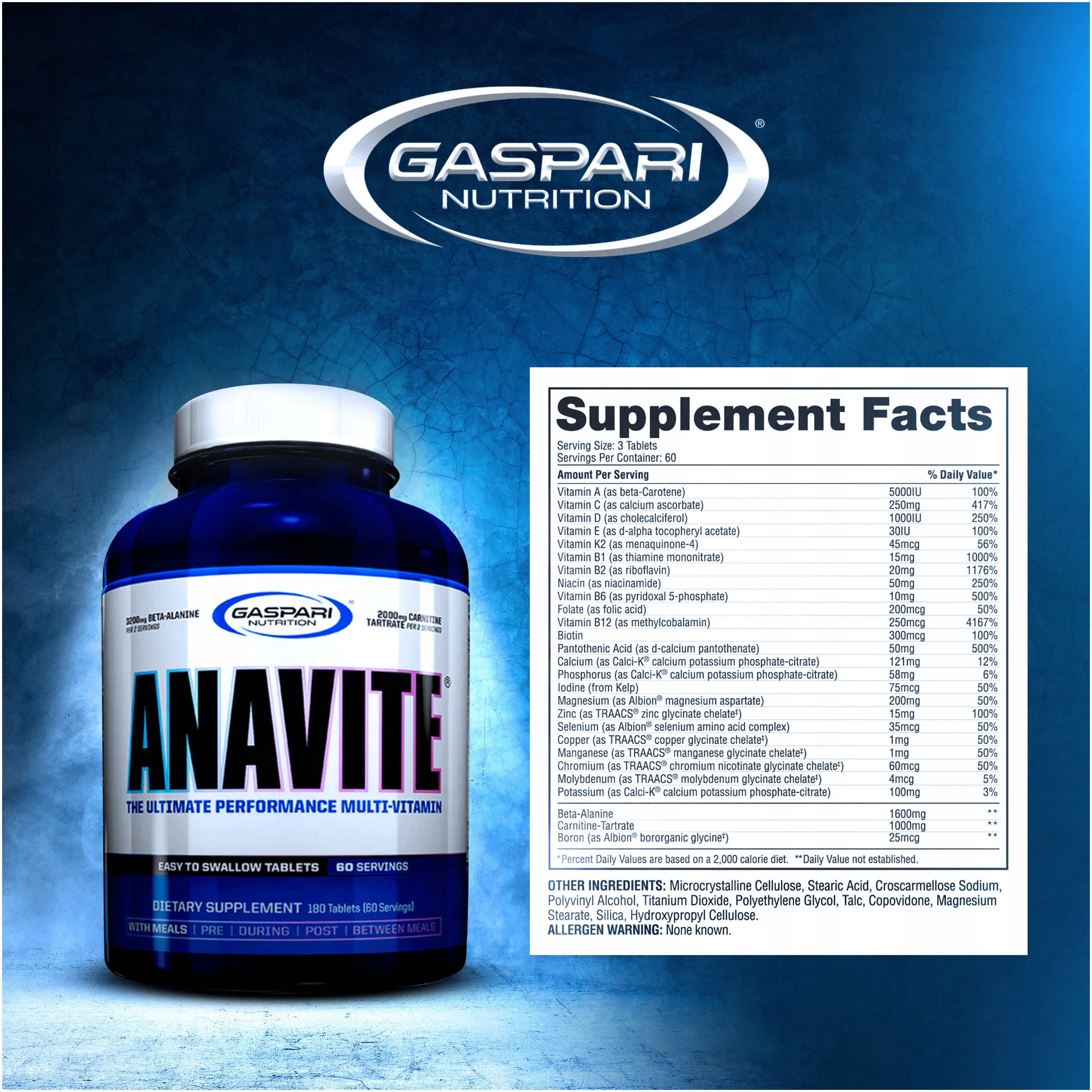 GASPARI ANAVITE 180t WITAMINY MINERAŁY ODPORNOŚĆ Producent Gaspari Nutrition
