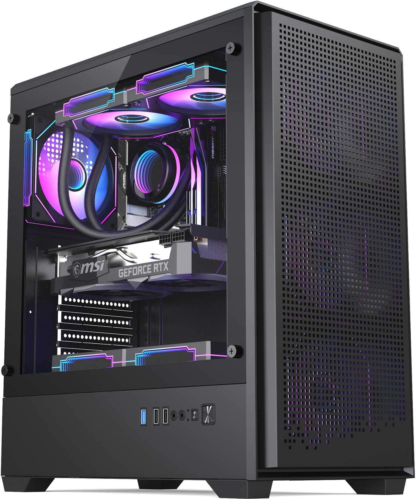 DUŻA OBUDOWA KOMPUTEROWA USB 3.0 ATX SZKŁO MESH PIWNICA + 3x wentylator RGB
