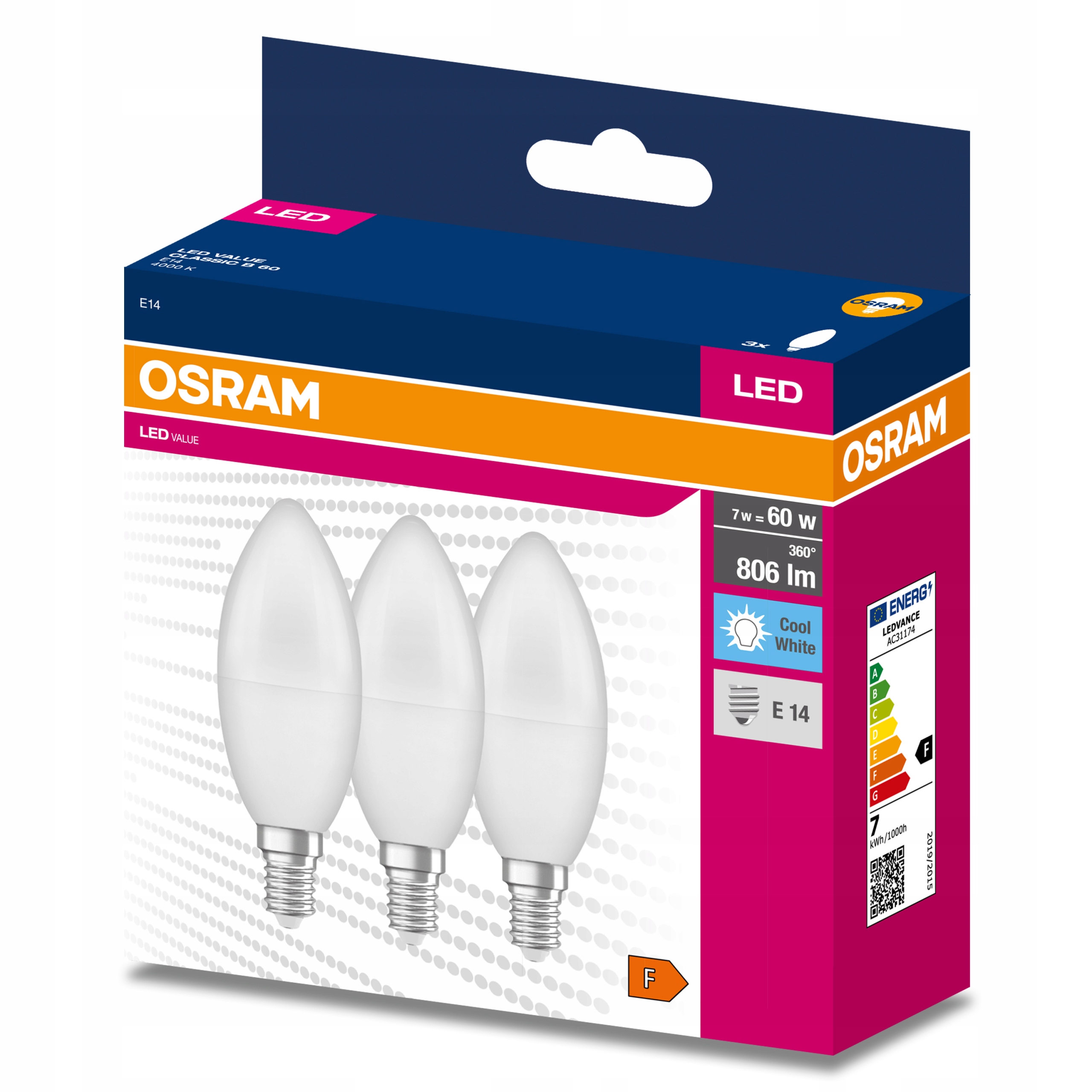 

3x Żarówka Led E14 Świeca 7W 60W 4000K Osram