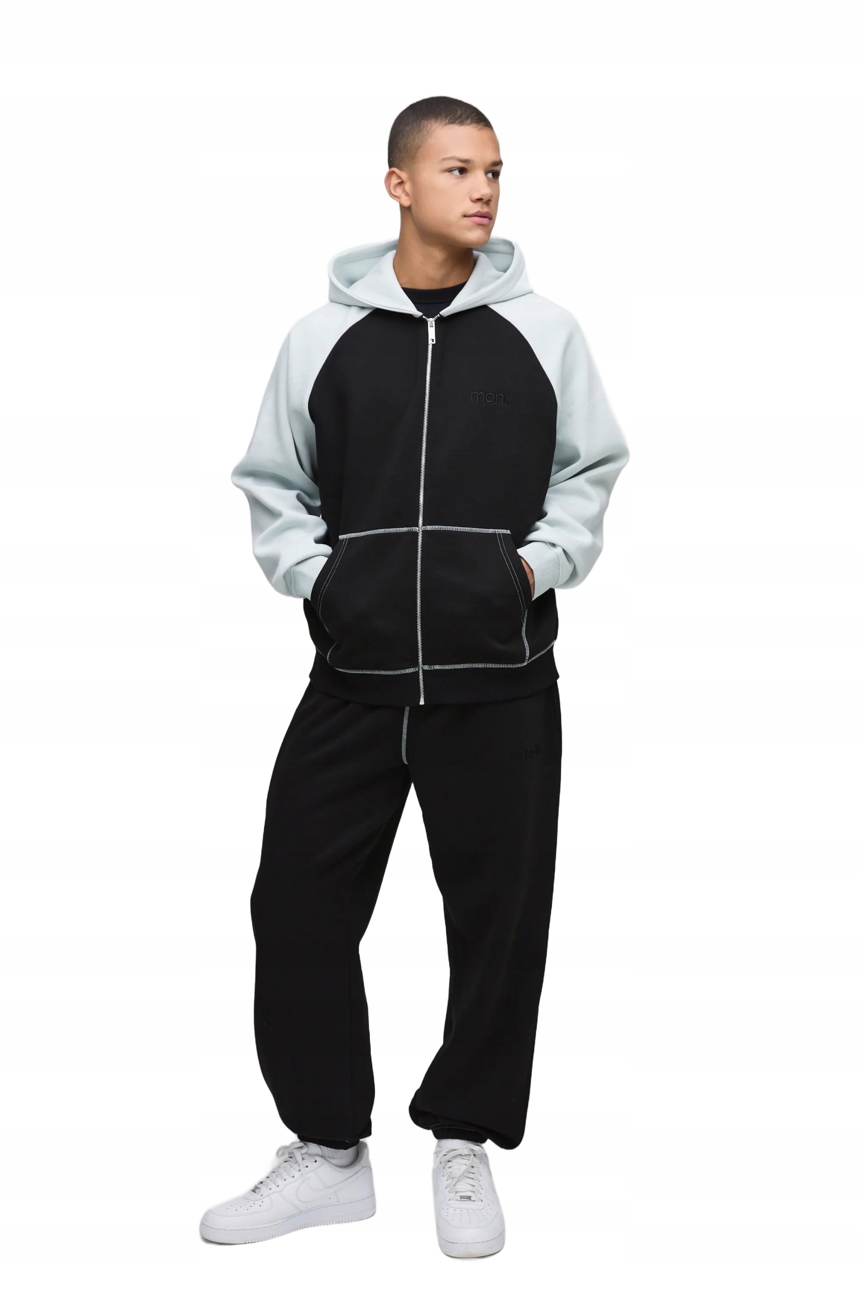 Boohooman Pánský Teplákovka Komplet S Kapucí Černý S Šedými Rukávy L Z3A