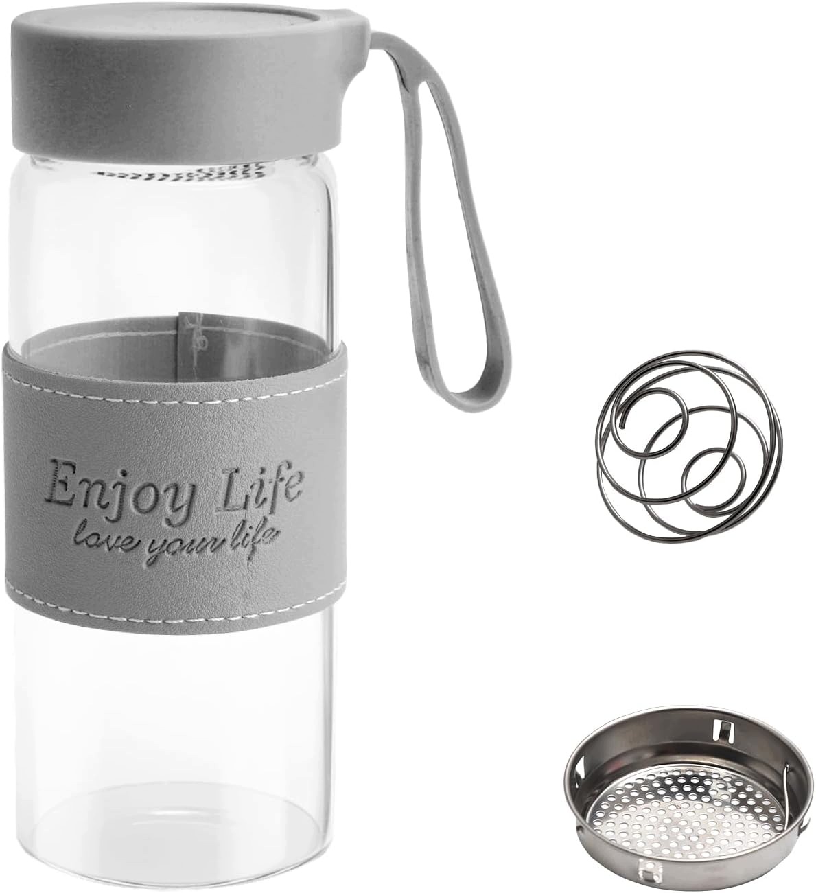 Szklany shaker proteinowy 480 ml z sitkiem i kulką do fitnessu