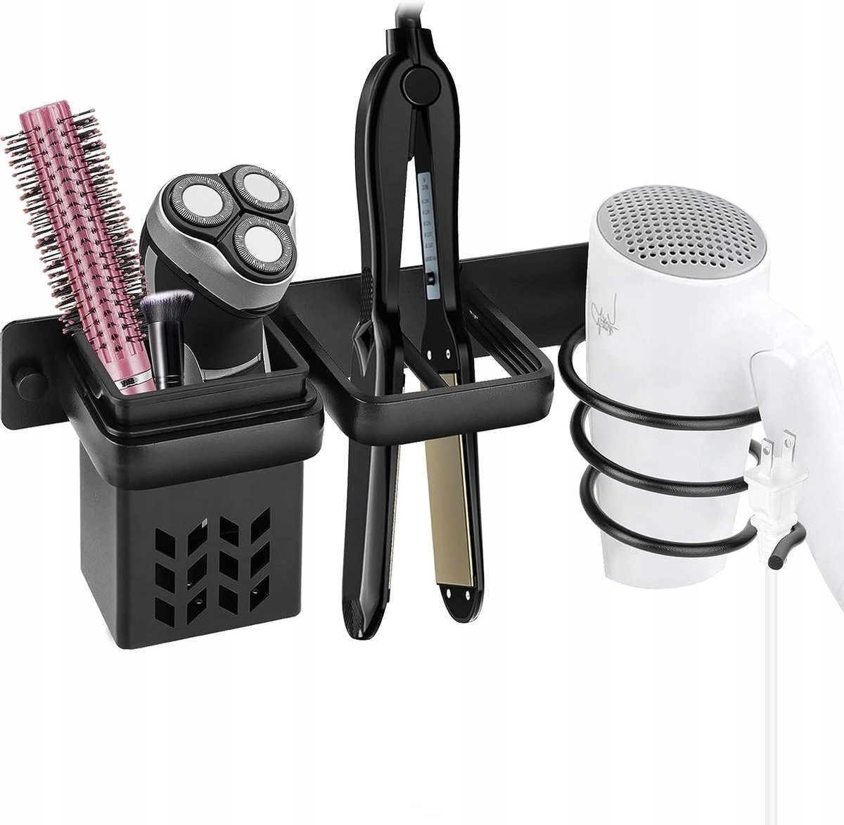 Nástěnný držák na vysoušeč vlasů Držák na žehličku S Poličkou Černý