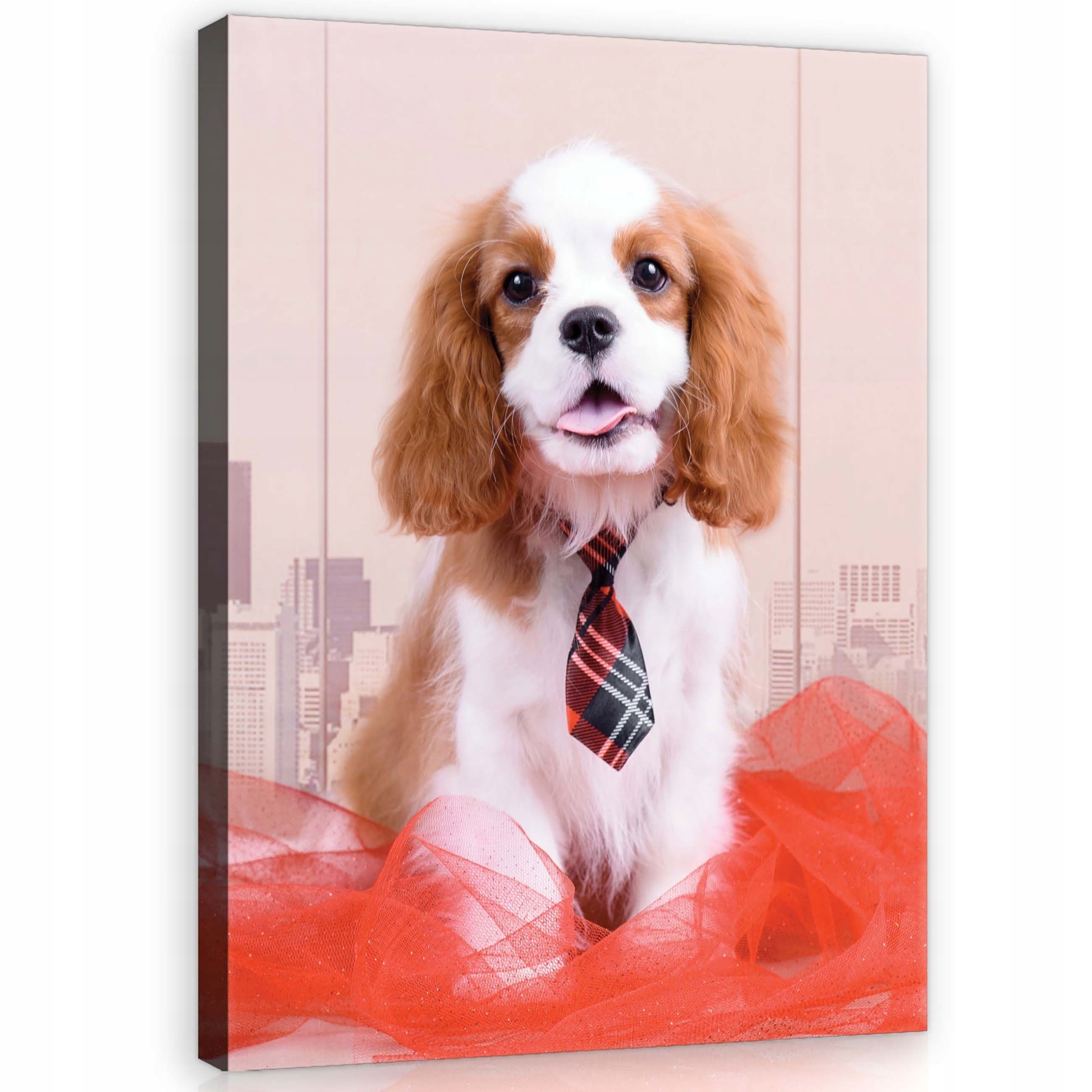 Obraz 60x80 Sladký pes Cavalier King Charles Spaniel kravata červená