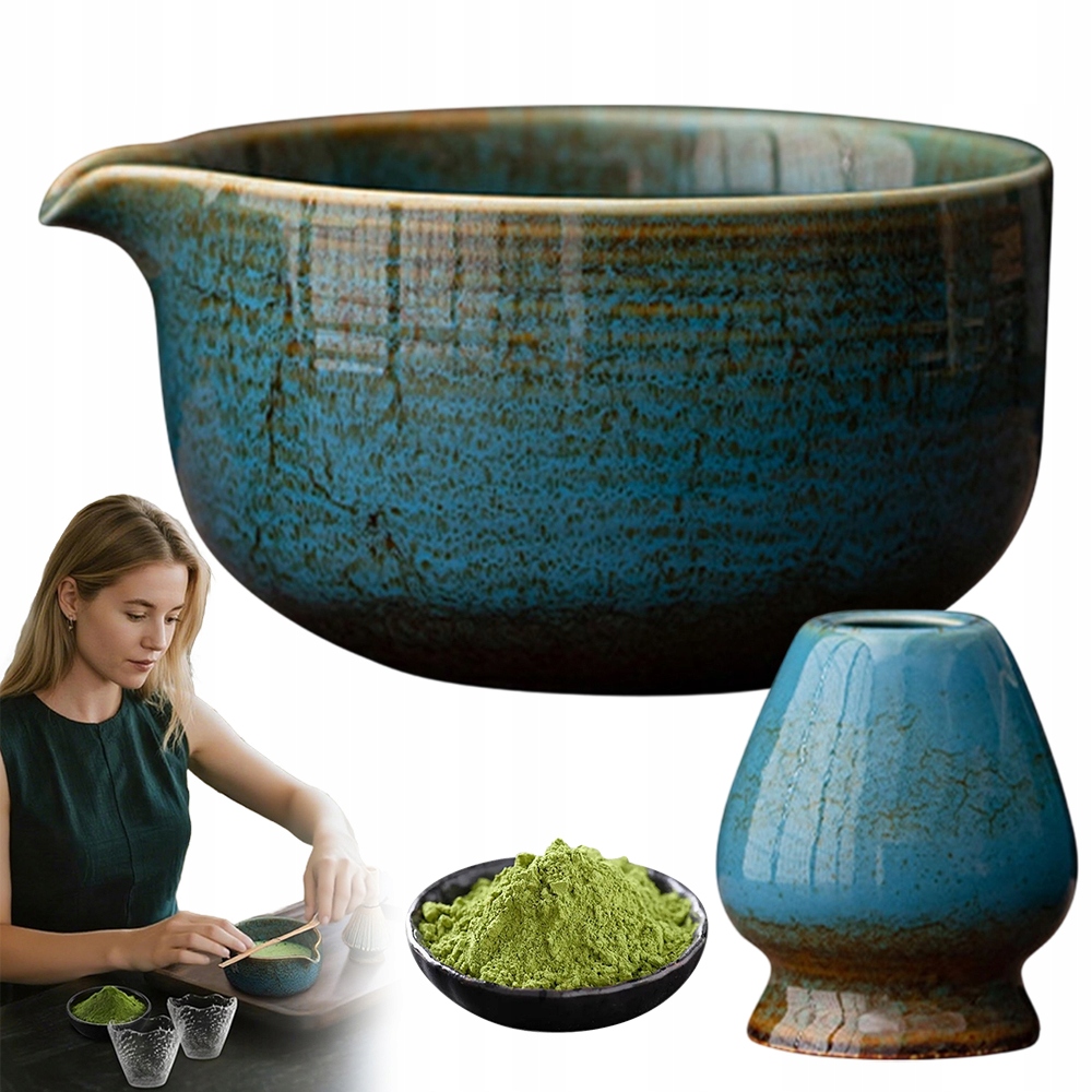Modrý Čajový Set Matcha Keramický Chawan Podstavec Pod Chasen