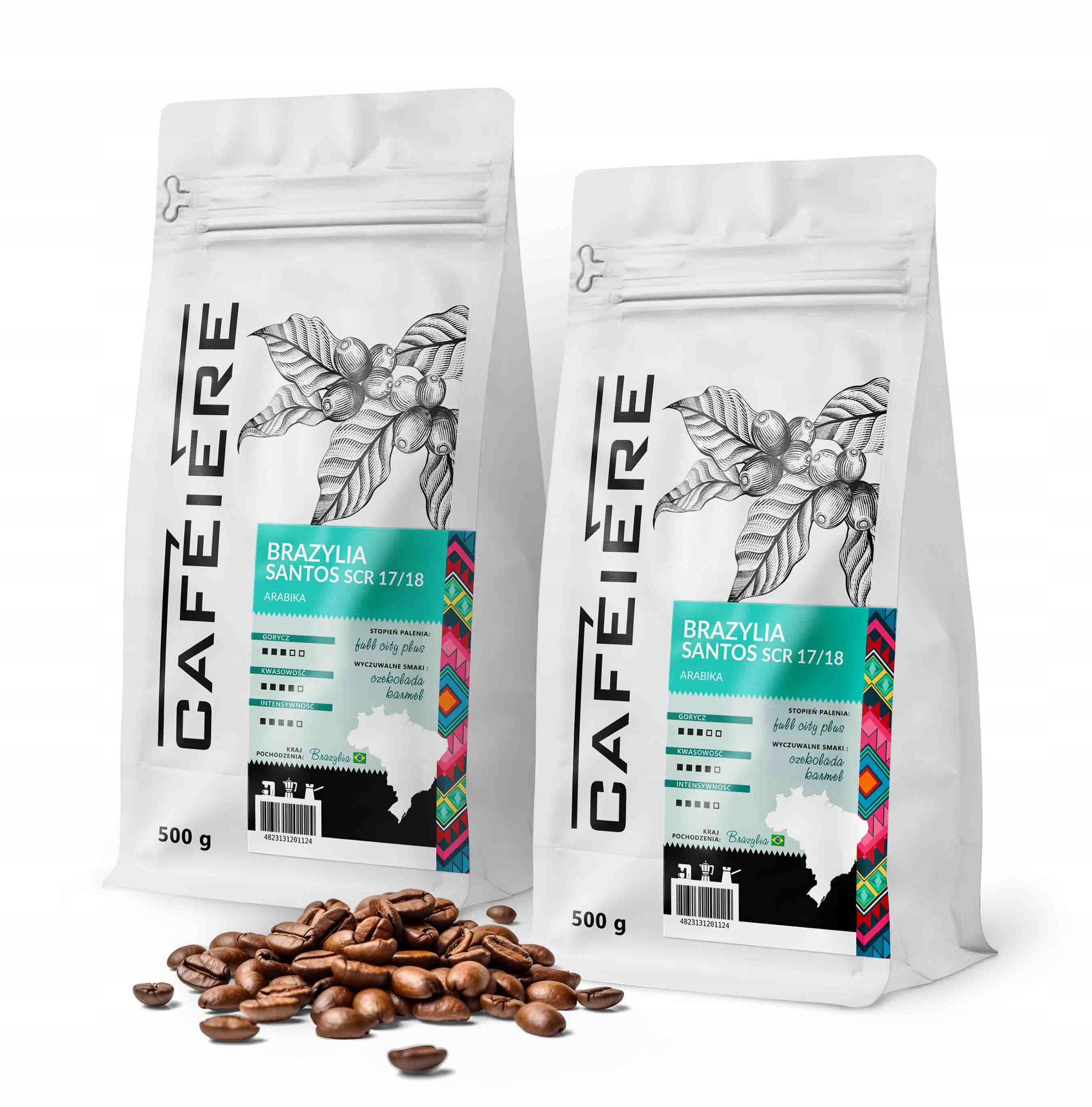 Levně Káva Zrnková Brazílie 500 g x2 Čerstvě pražená Arabica 100% Santos