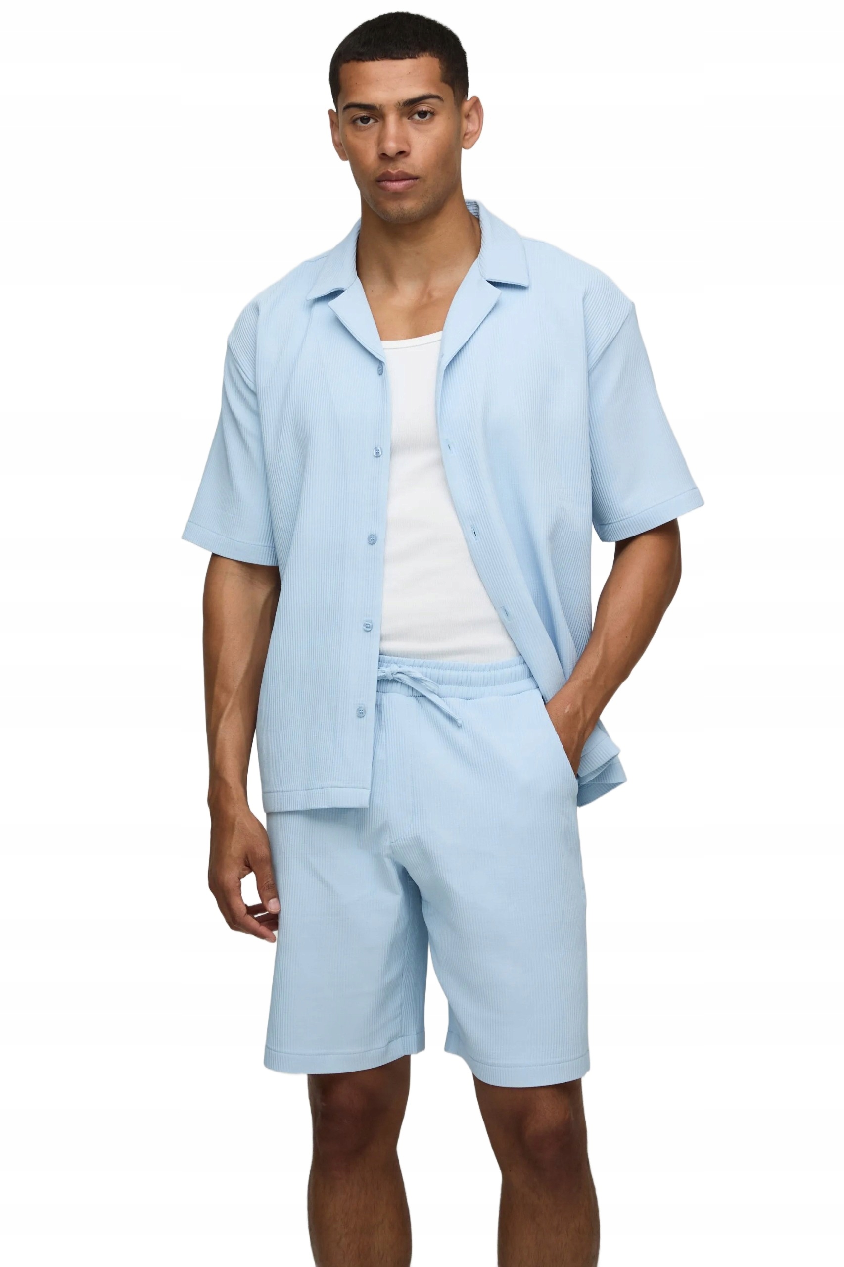 Boohooman Pánský Modrý Komplet S Krátkým Rukávem A Šortkami, Velikost Z3A