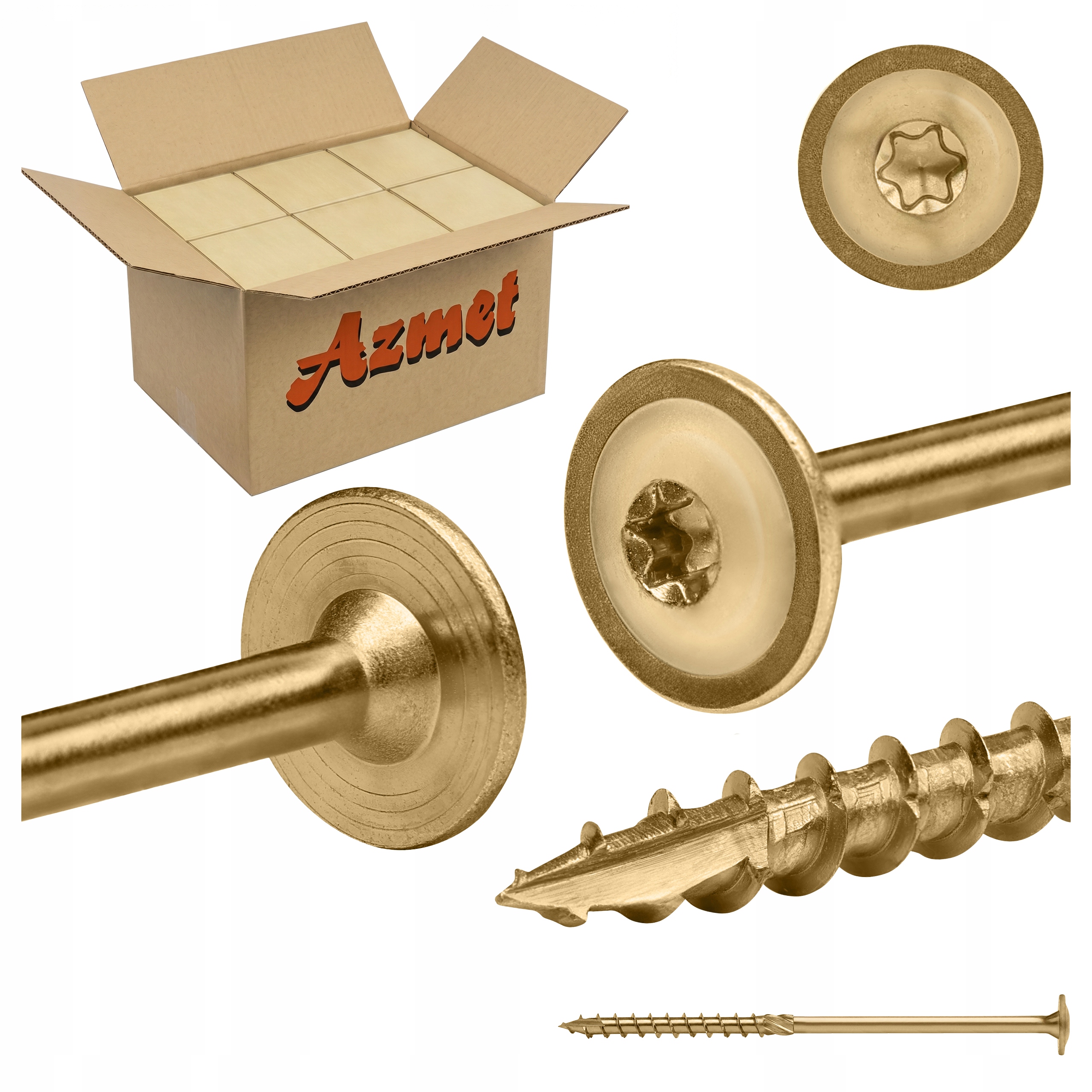 Tesárske skrutky 10x200 mm Torx do dreva tanierové 300ks Azmet WCT10200