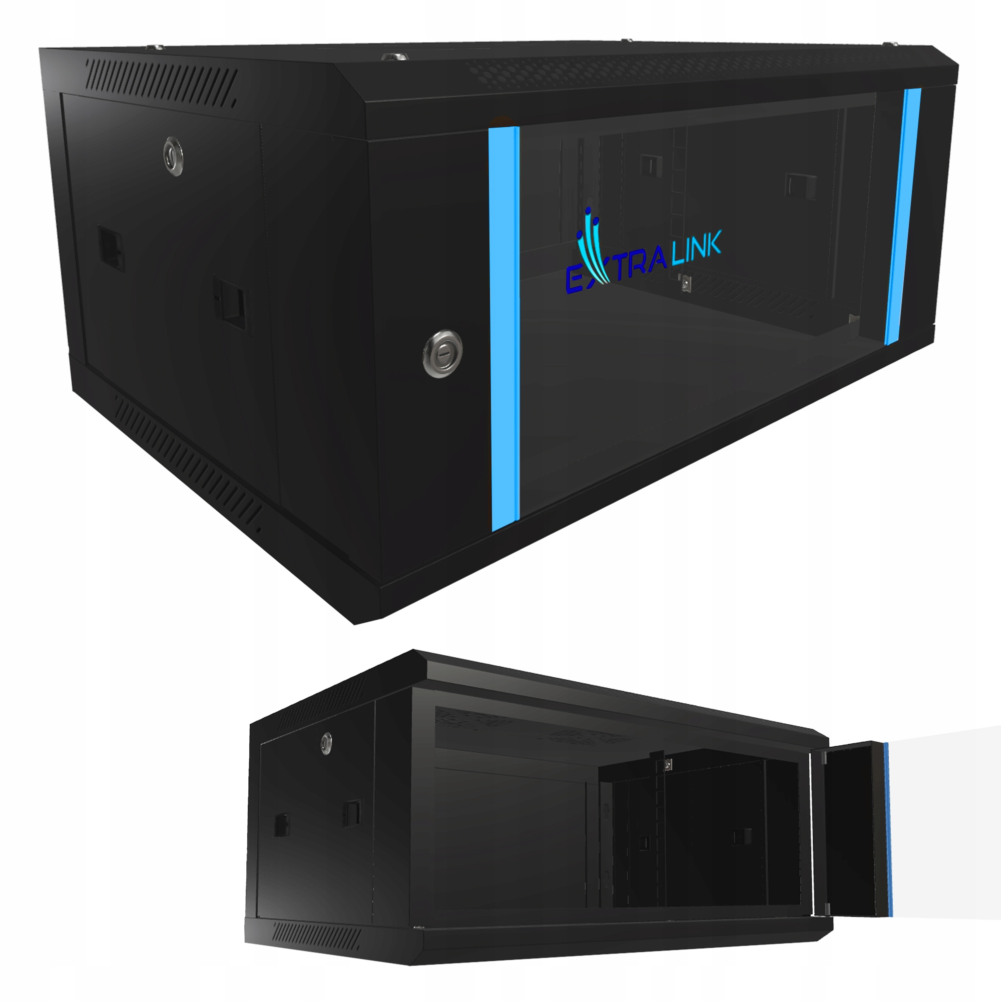 Skříň rack 4U 600x450 19" černá namontovaná na stěnu Extralink