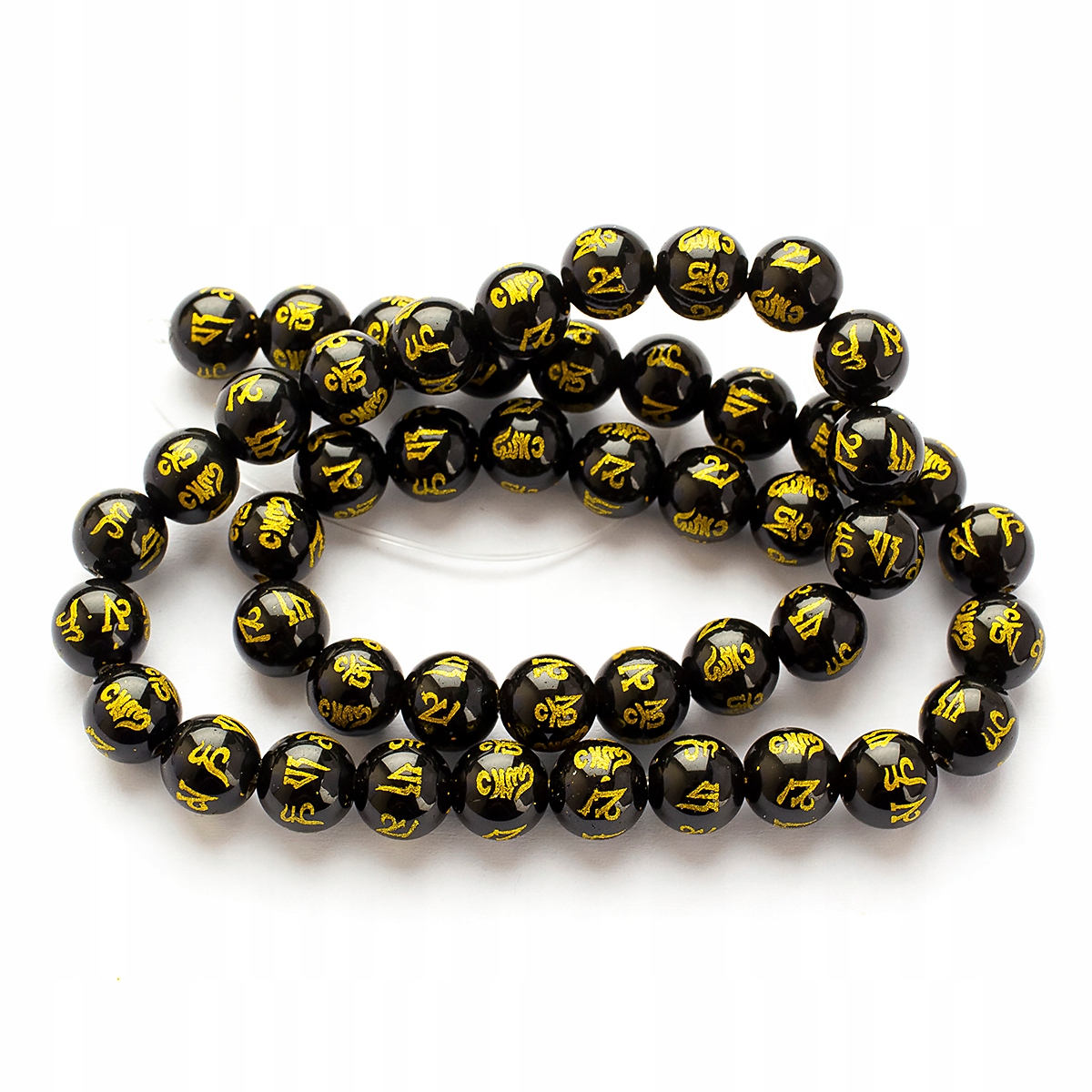 Korálky Přírodní Obsidián Gravírovaný Om Mani Padme Hum 7-8mm, 46 Ks/37cm