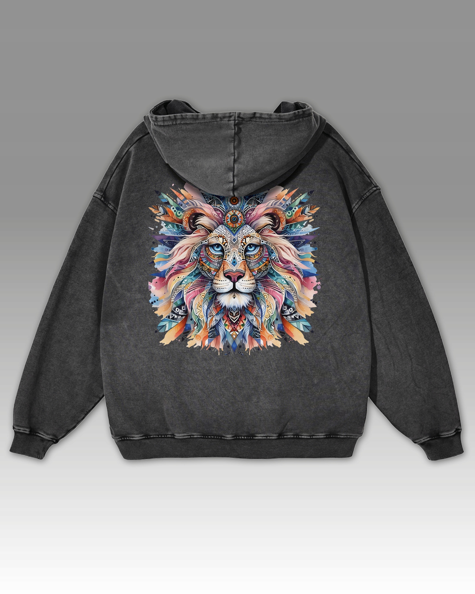 Mikina s lvem Umělecký lev Safari Síla Odvaha Barevná Grafitová XL
