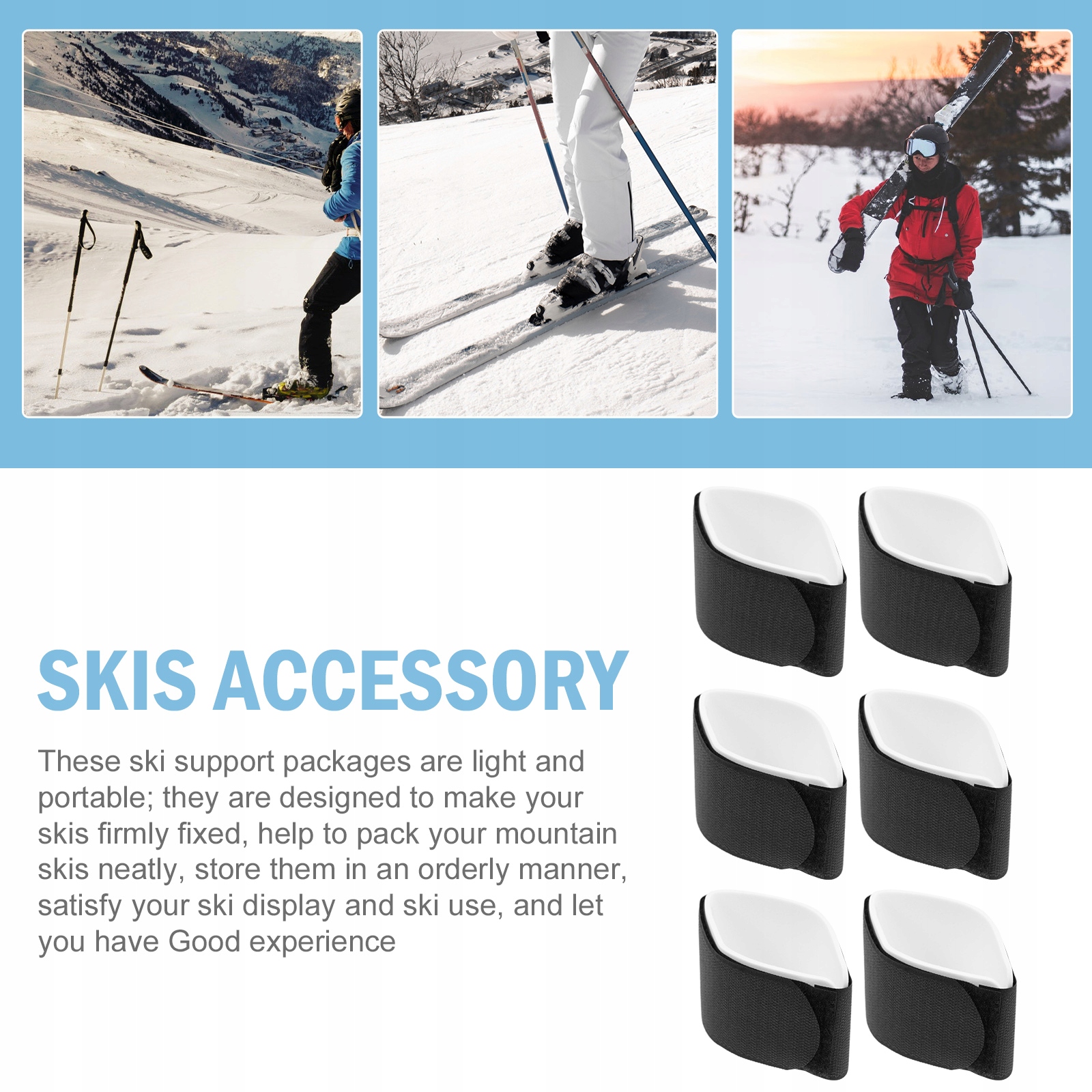 TAŚMA SPORTOWA PASEK NA NARTY TAŚMA MOCUJĄCA NARTY 6 SZT Marka bez marki