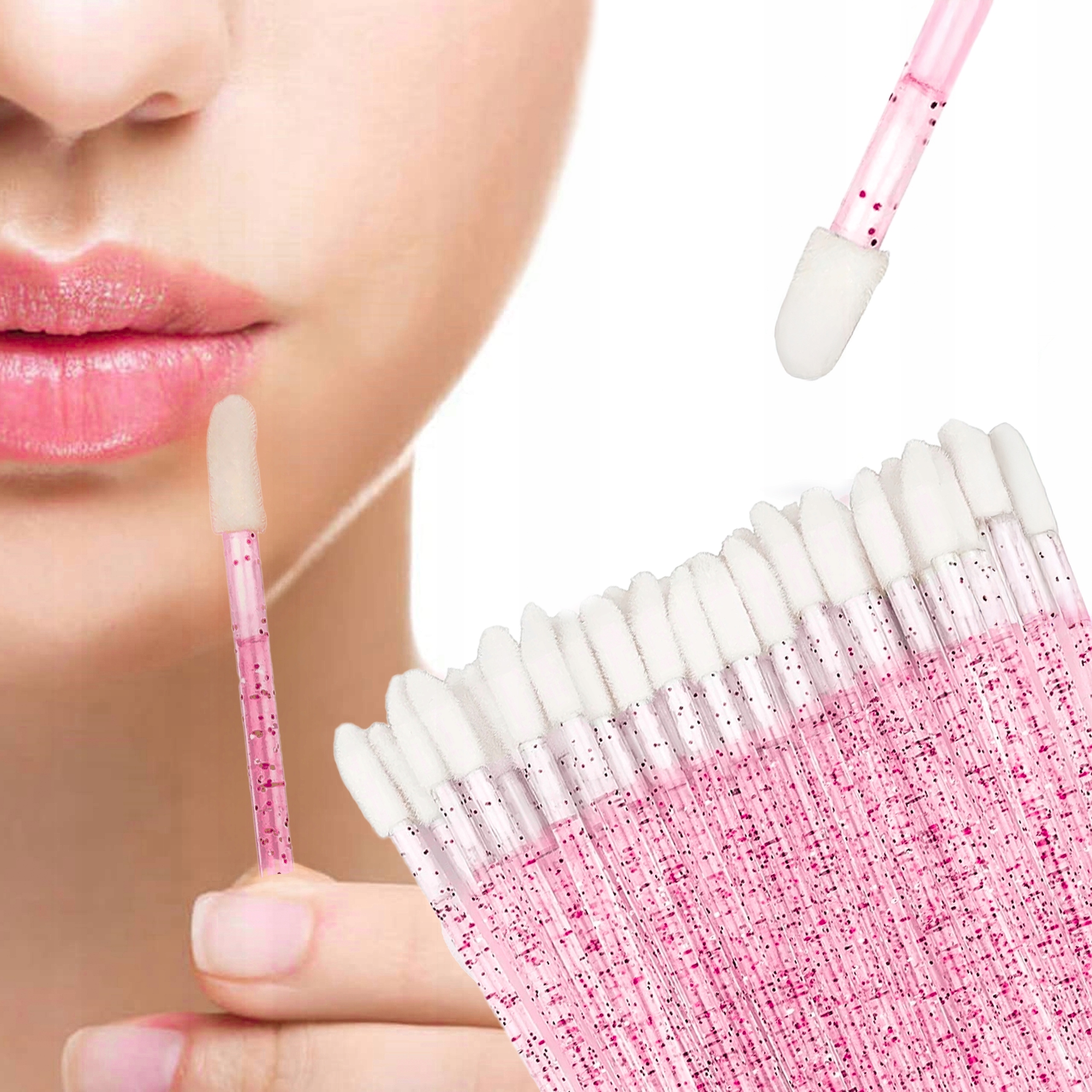 APLIKATORY WELUROWE DO RZĘS UST POMADEK MALINOWE BROKATOWE 50 SZT