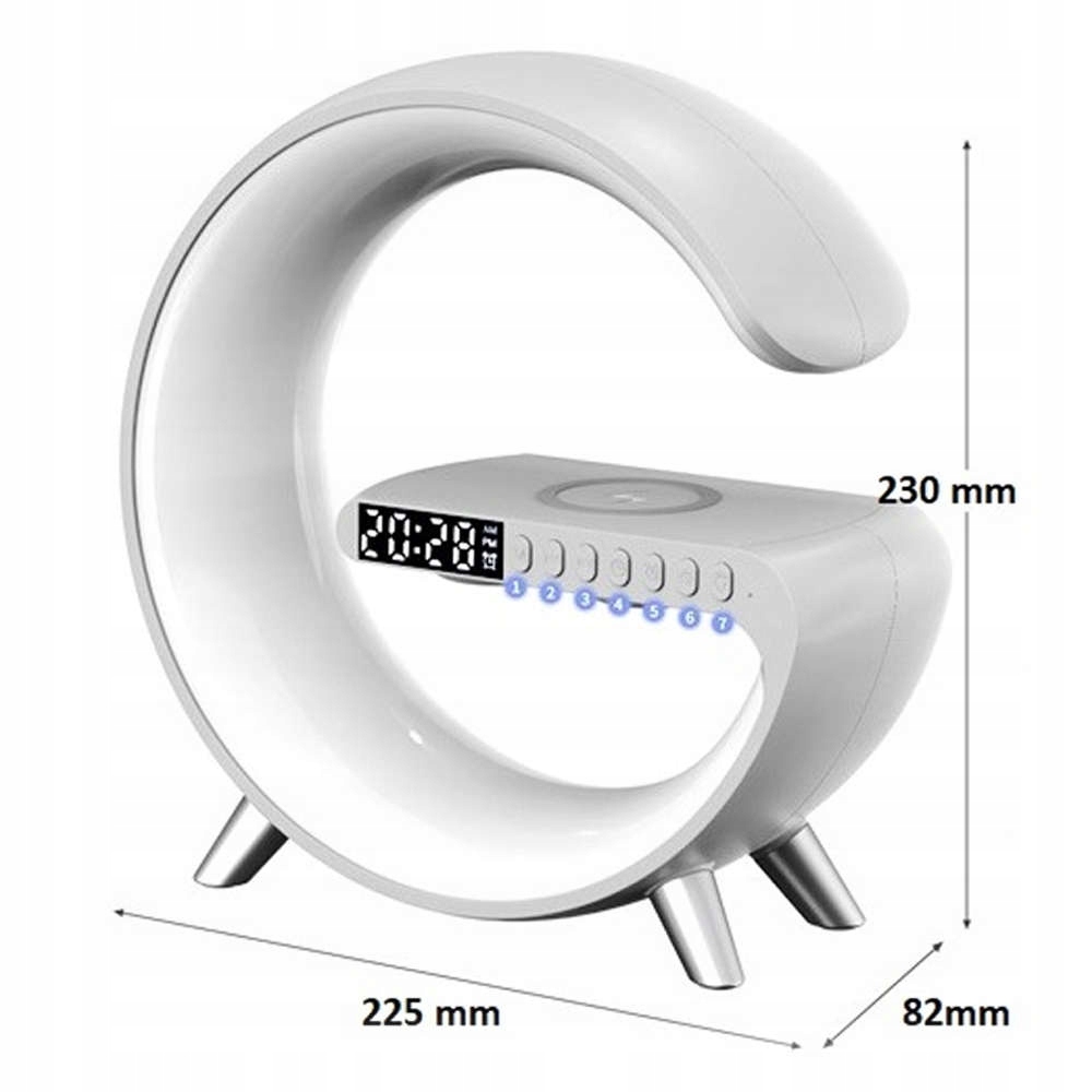 LAMPKA WIELOFUNKCYJNA SMART LED RGB ŁADOWARKA GŁOŚNIK RADIO FM BUDZIK ZEGAR Wysokość produktu 22 cm