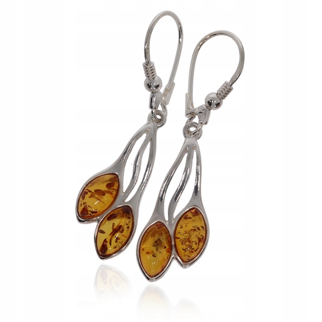 

Srebrne kolczyki z naturalnym bursztynem - długie