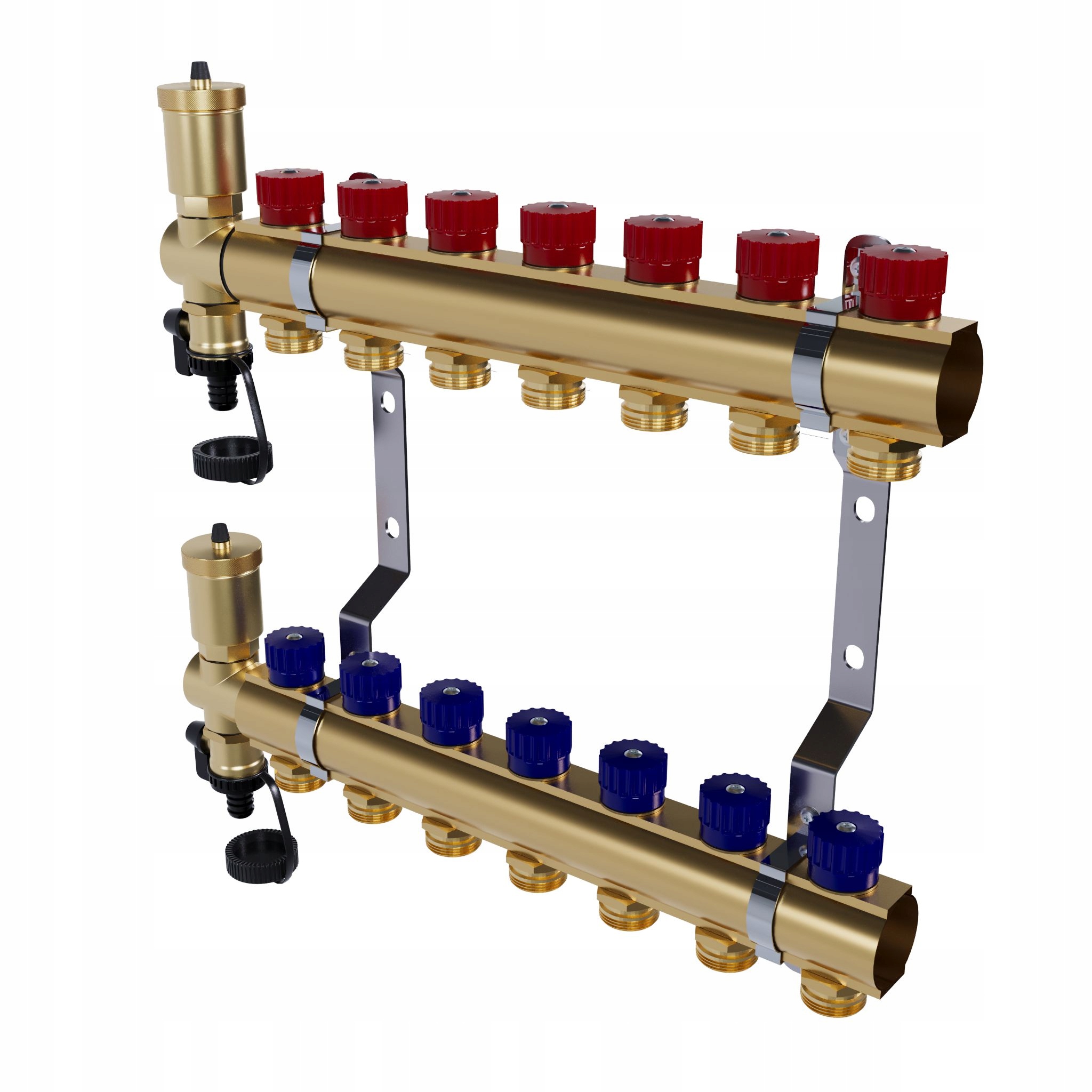 Mosazný 7-okruhový manuální rozdělovač pro radiátorové vytápění