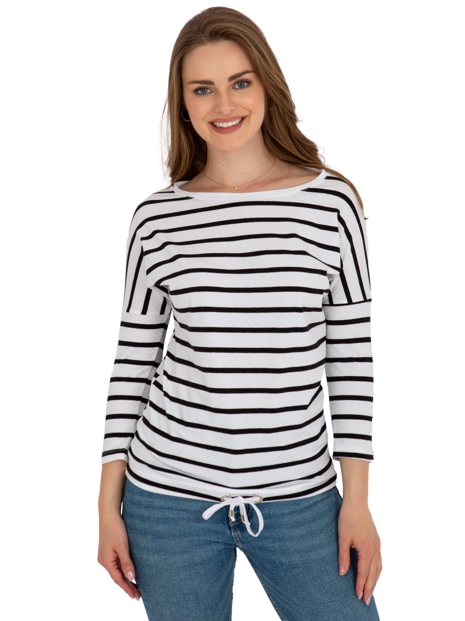 

Bluzka Damska basic w paski ze ściągaczem