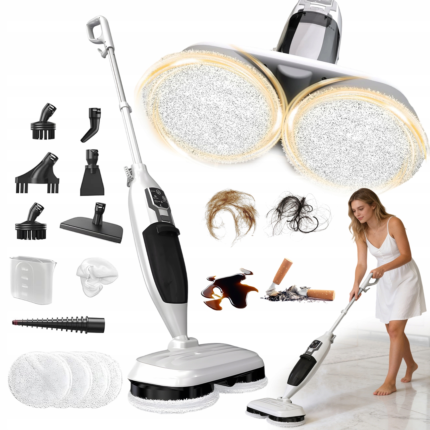 Parní Mop Rotační Parní Čistič 550 ML 13 Příslušenství 1300 W