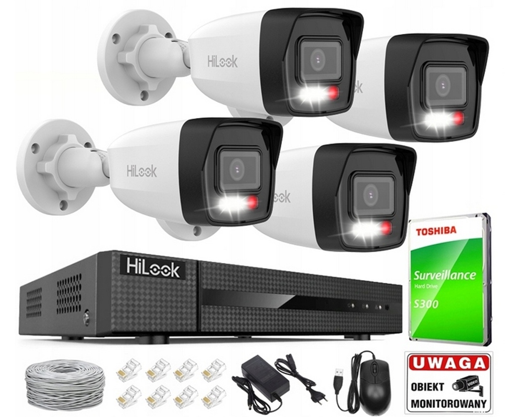 Zestaw Monitoringu IP 4Mpx Mikrofon 4 Kamery Dual Light PoE 4Mpx HiLook