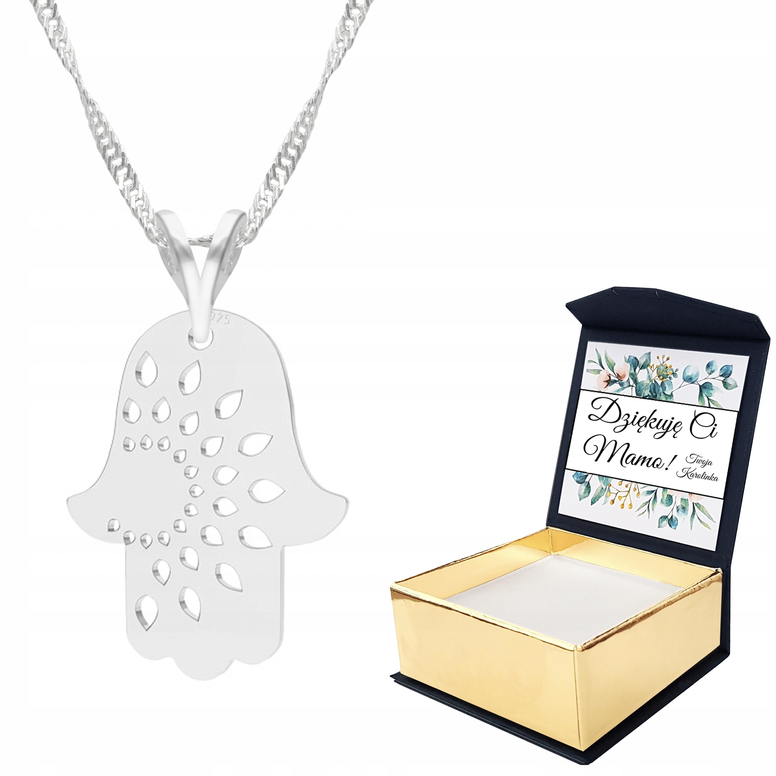 Stříbrný náhrdelník 925 Ruka Dlaň Vlastní Potisk