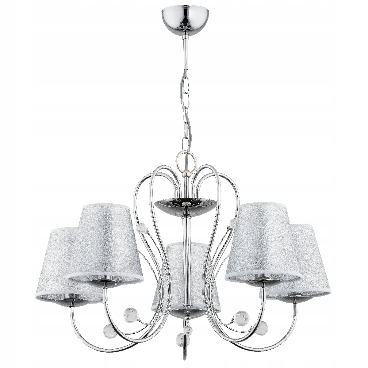 Alfa Závesná lampa Unity chróm 5xE27 strieborné tienidlá kolík s kryštálikom