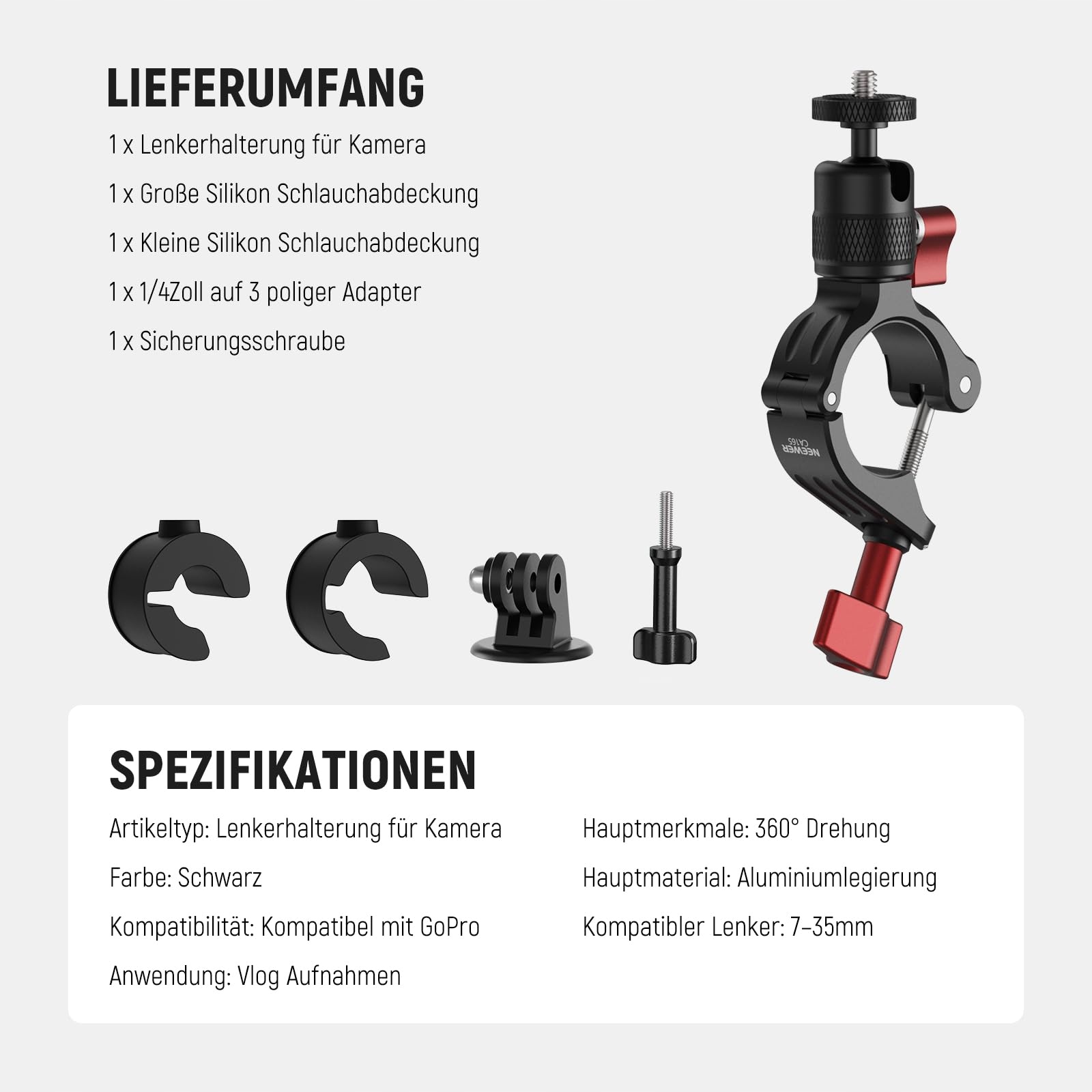 NEEWER Uchwyt Rowerowy Motocyklowy Kompatybilny z GoPro DJI Osmo 360° — miniatura 8