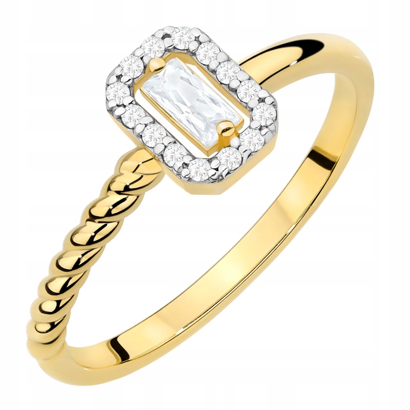 Zlatý Prstýnek ryzosti 585 s obdélníkovým diamantem 0.20 ct 14k