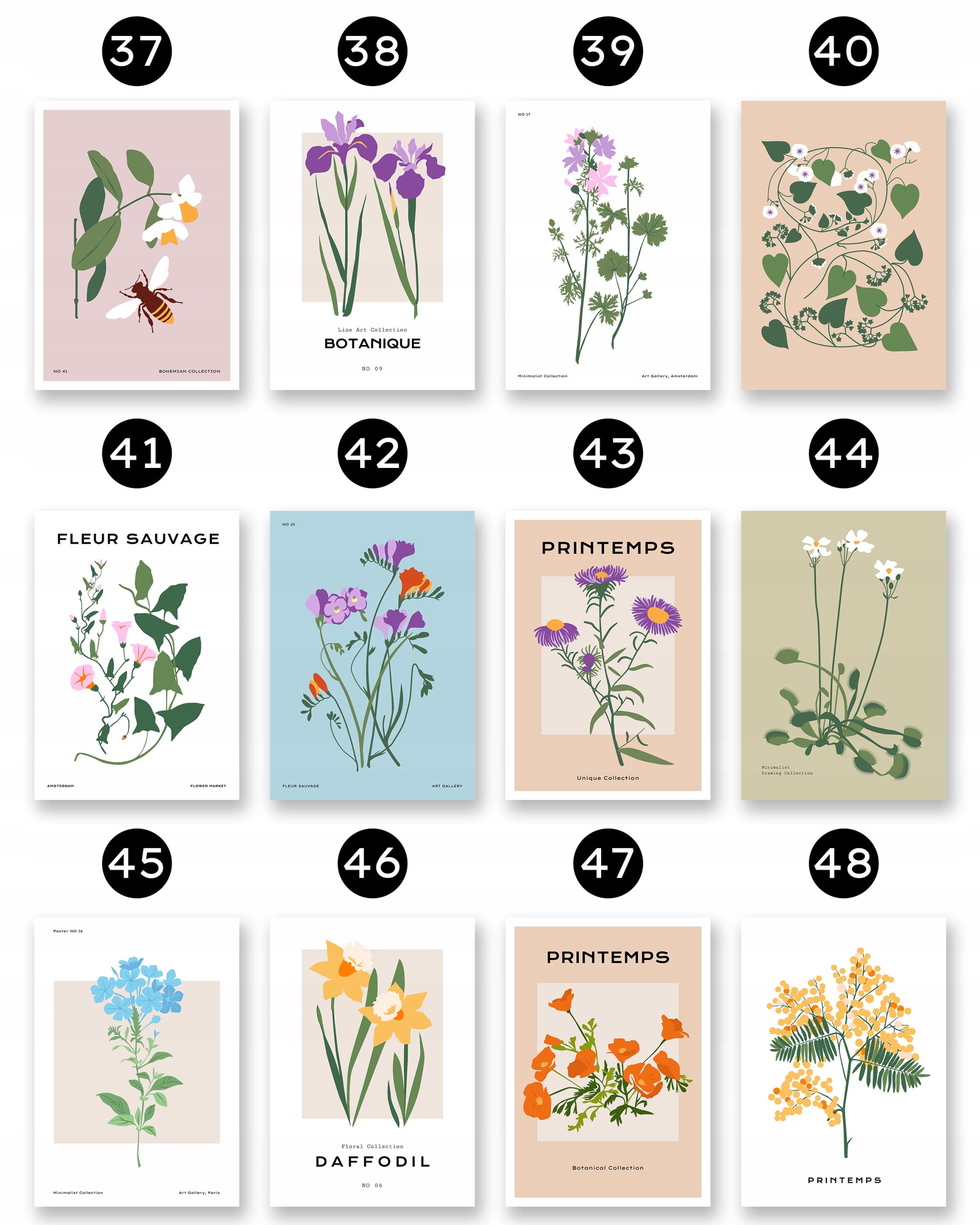 PLAKATY NATURA KWIATY ZESTAW 3 PLAKATÓW OBRAZ A3 Rodzaj bez ramy