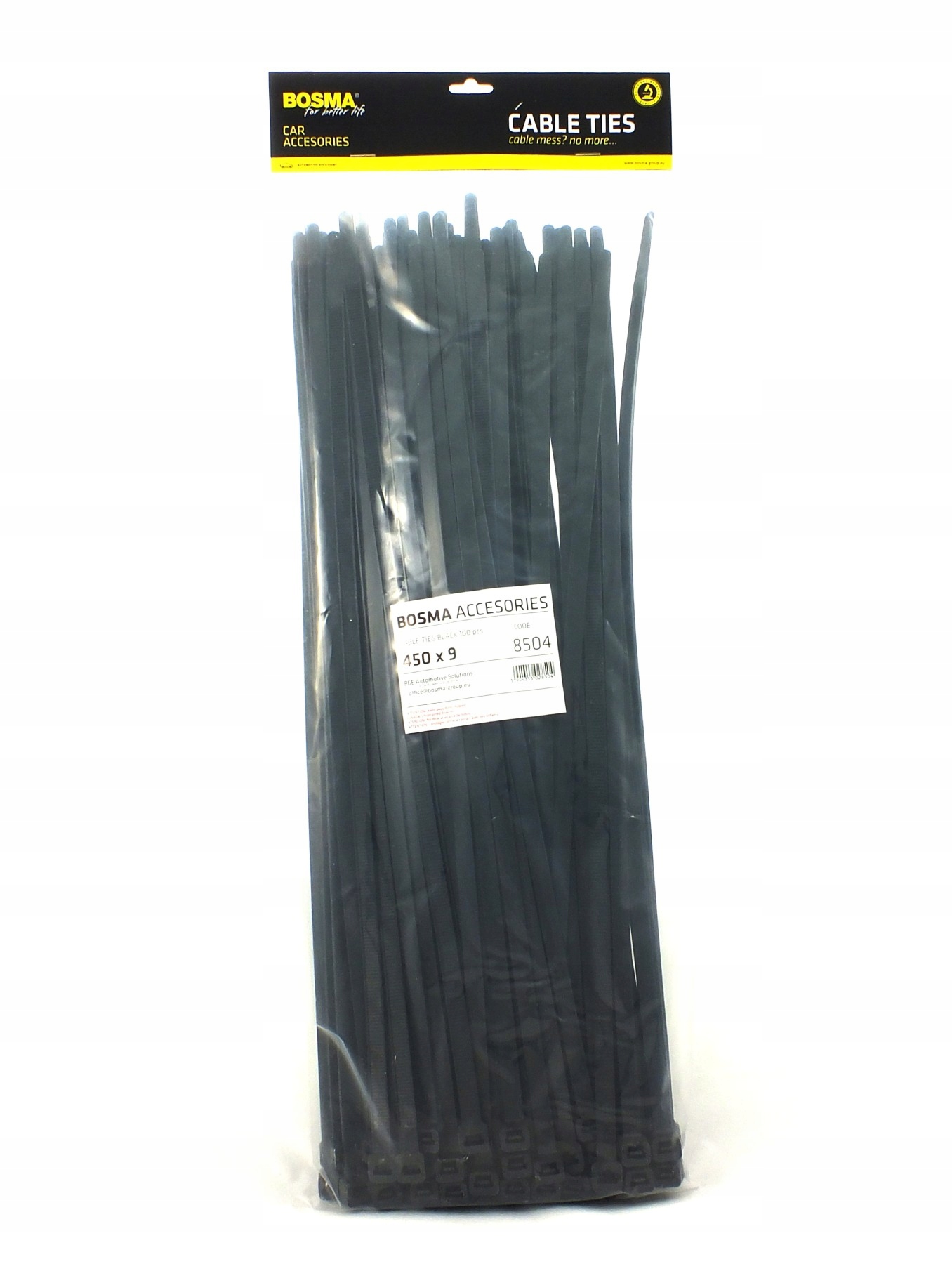 Opaski Kablowe Czarne BOSMA (100 szt) | 9x450mm Marka Bosma