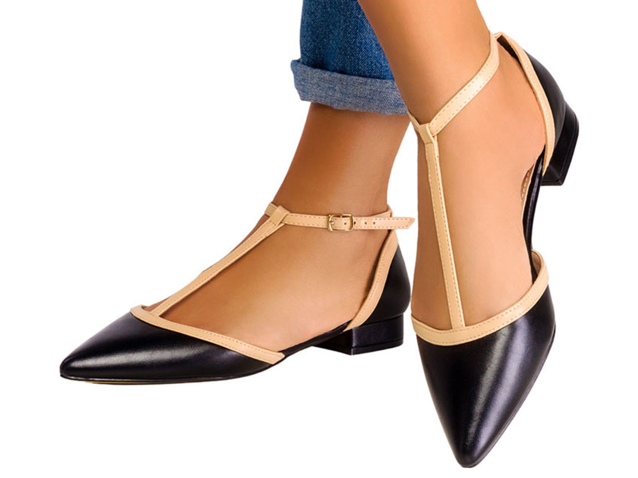 BALERINY DAMSKIE PŁASKIE BUTY T-BAR LEKKIE NEW 39