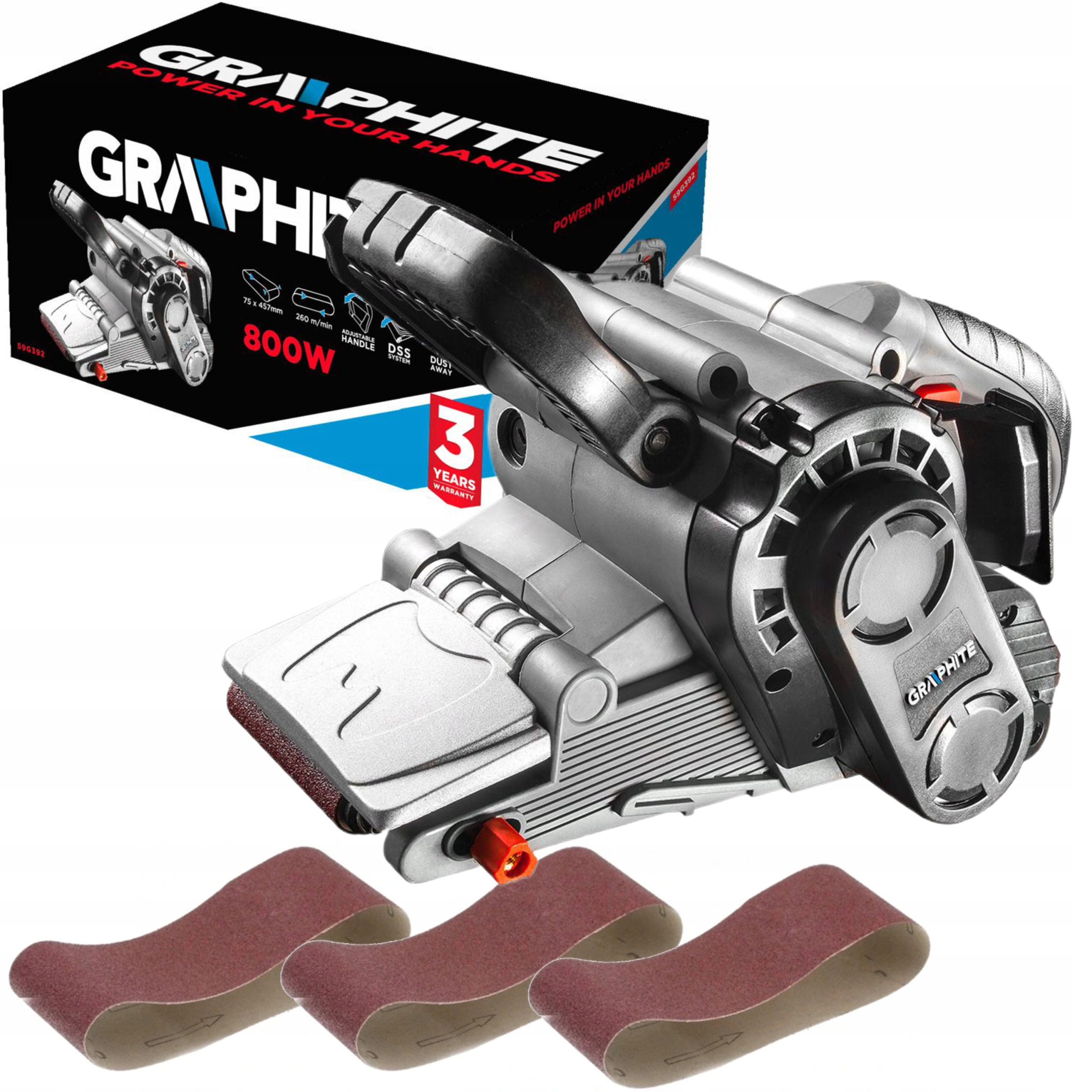 

Szlifierka Taśmowa 800W Graphite 59G392 3 taśmy