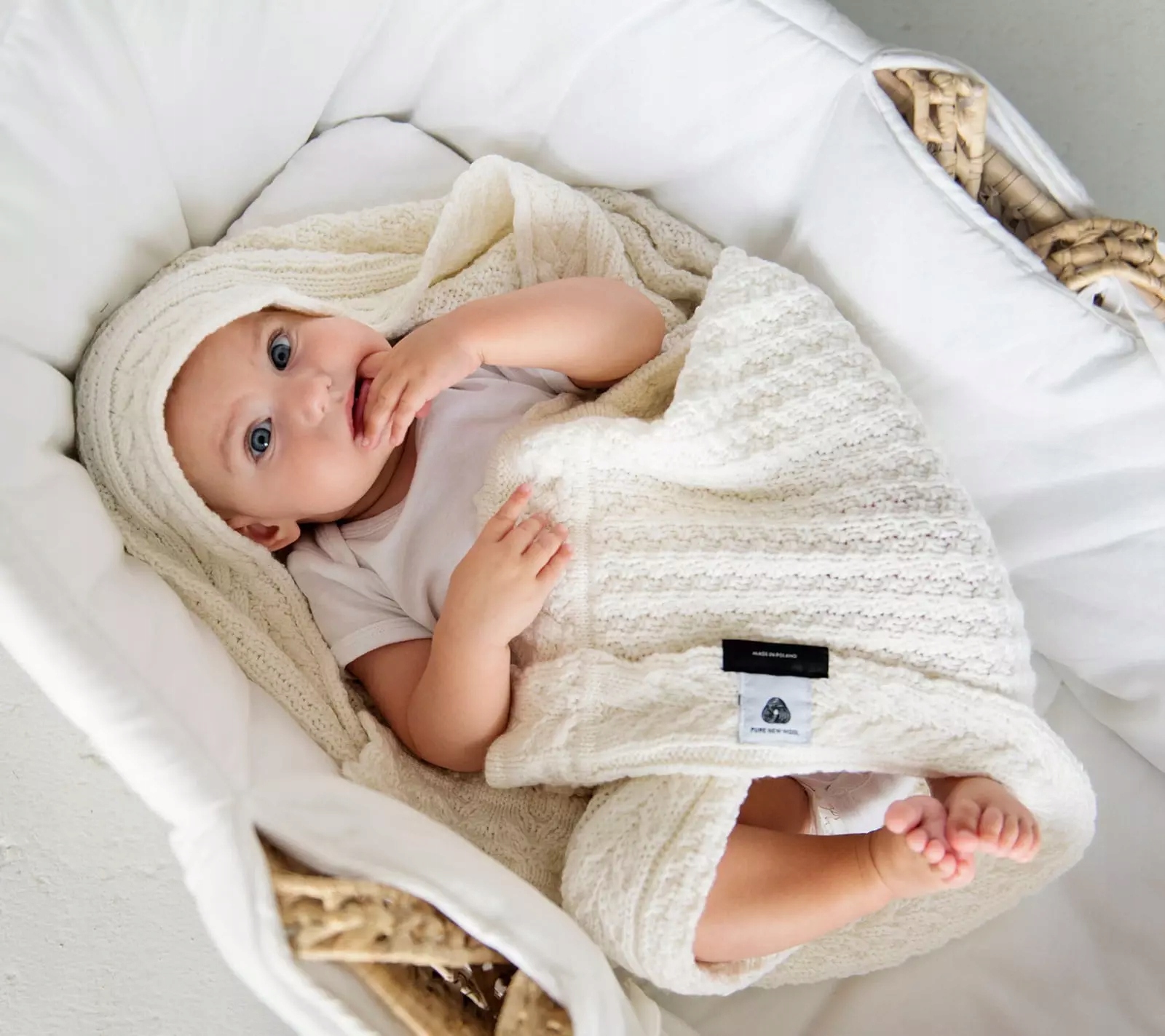 LULLALOVE Kocyk merino PREMIUM kokosowe ciasteczko Kolor biały