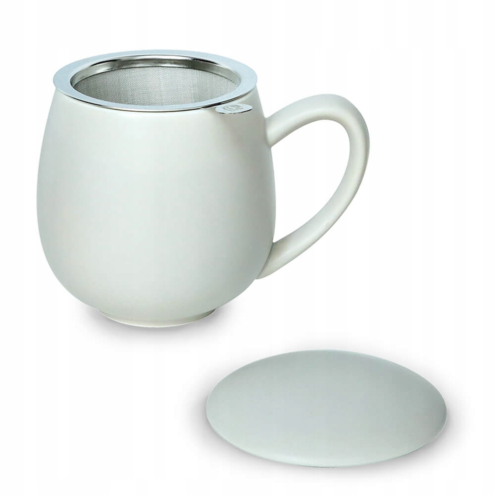 Matný hrnek s konvičkou a víčkem šedý 350 ml, roztomilý dárková sada