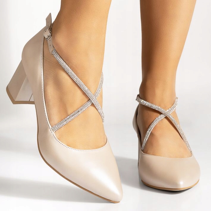 Pastelové Špičaté Lodičky Na Kostce 6 CM Svatební Retro Kůže