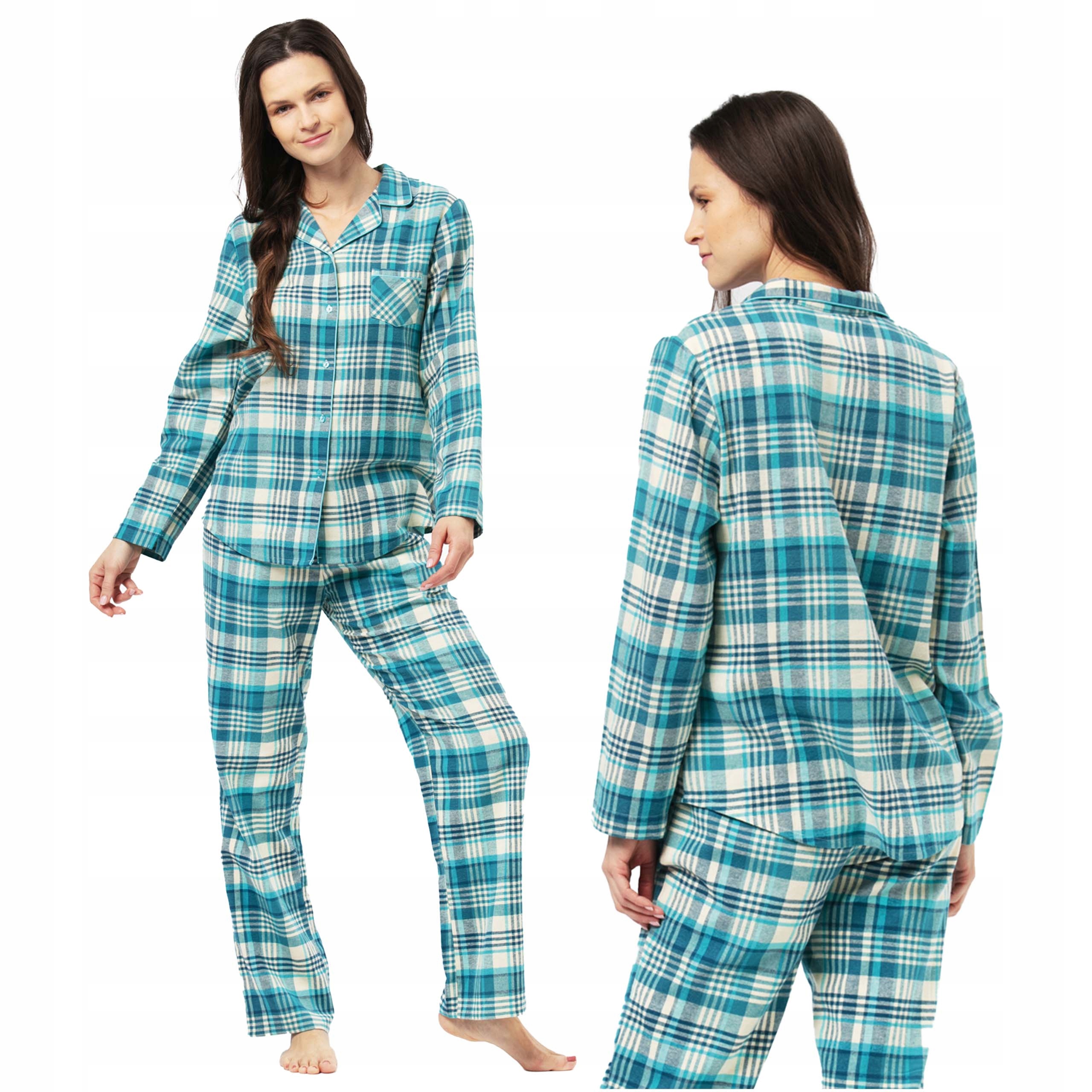 Key Dámské flanelové pyžamo s rozepínací košilí z bavlny Lns 471 L