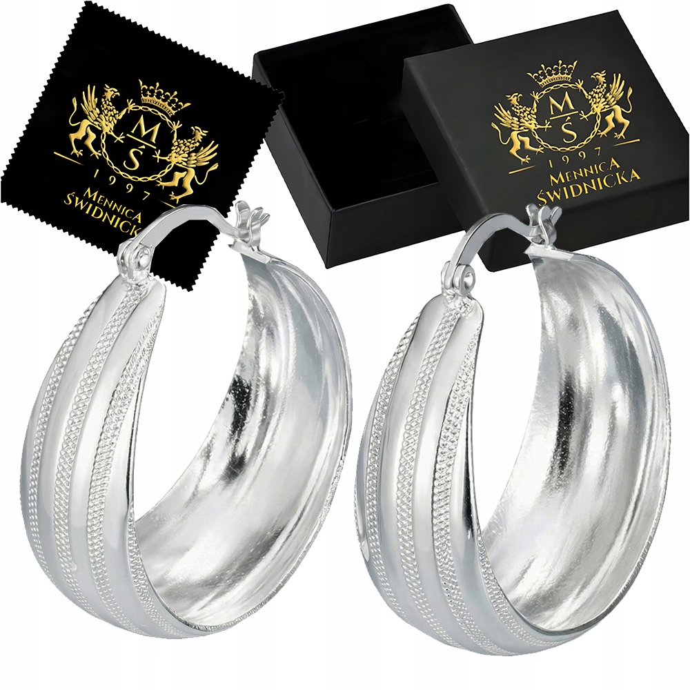 Stříbrné Náušnice 925 Široká kolečka zdobená anglickým zapínáním na Dárek