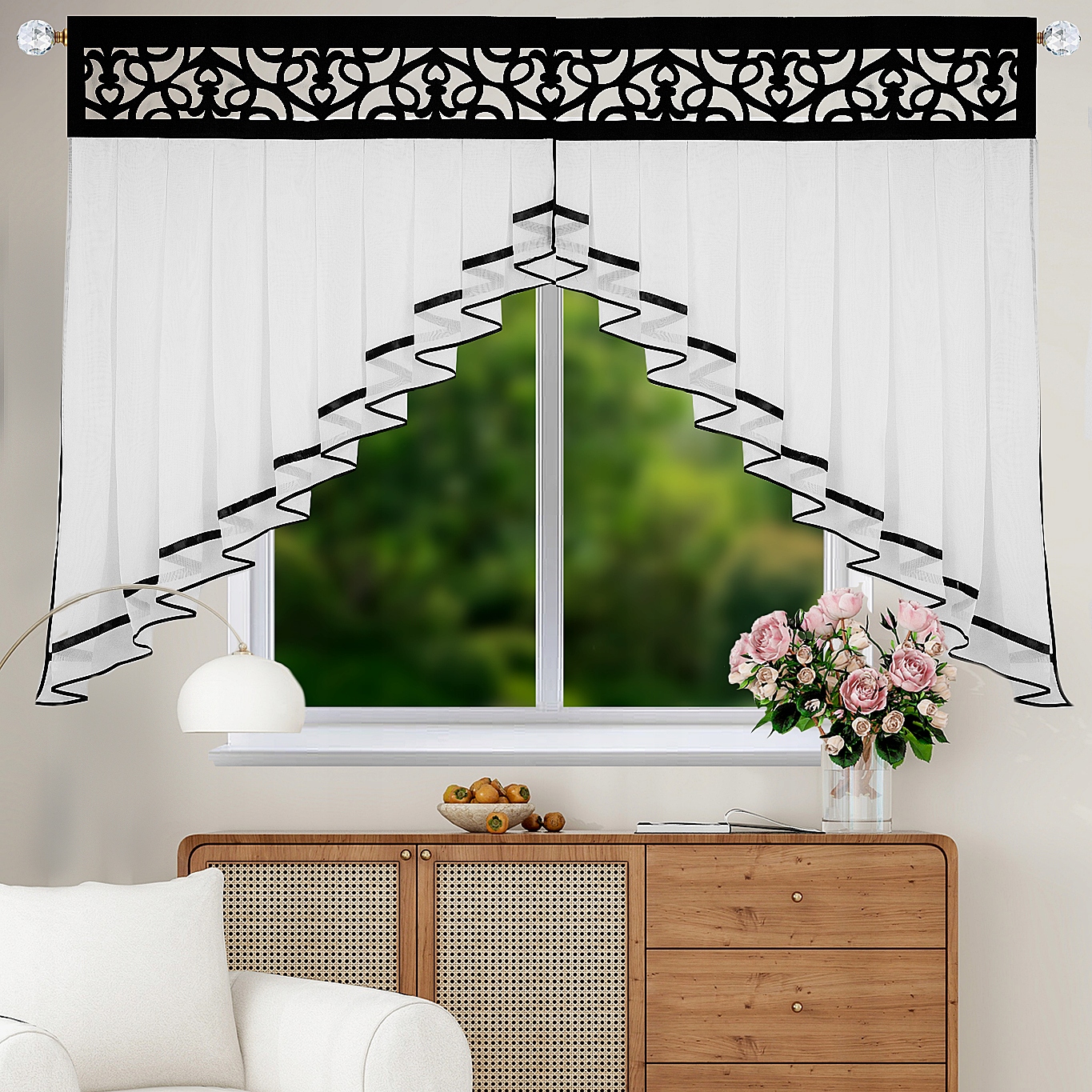 Firana gotowa z panelem ażurowym w kolorze czarnym 200cm x140cm