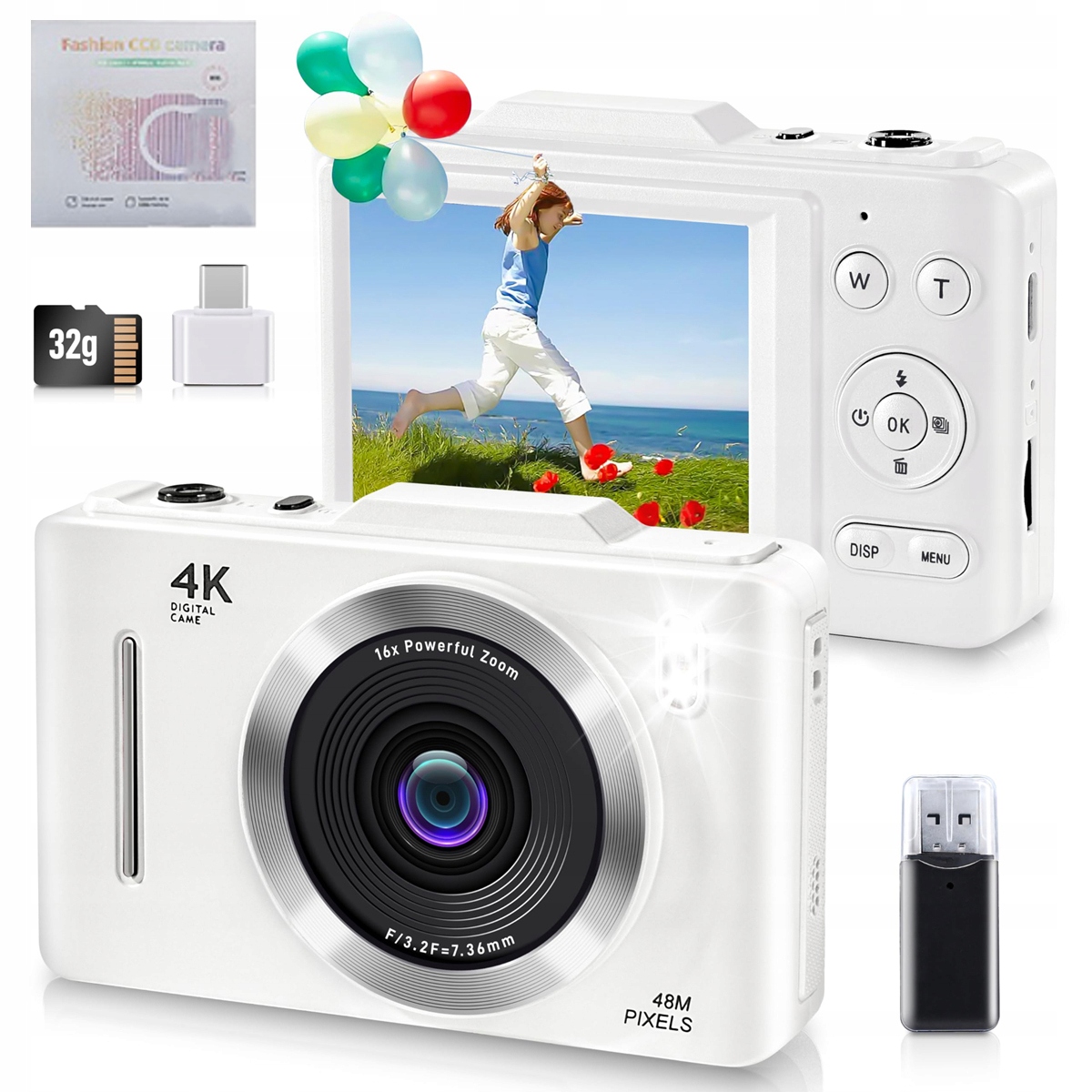 Digitální Kompaktní Fotoaparát S Rozlišením 4K, 48 Mpx, 16X Zoom Bílý